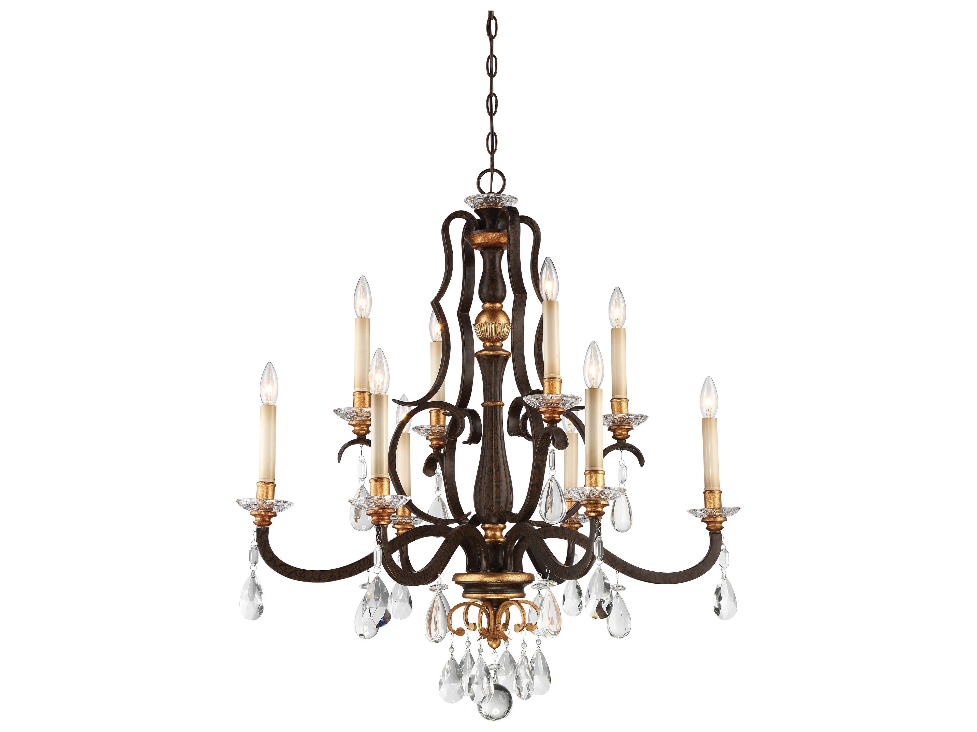 10-Light Chateau Nobles Chandelier in Raven Bronze with Sunburst Gold