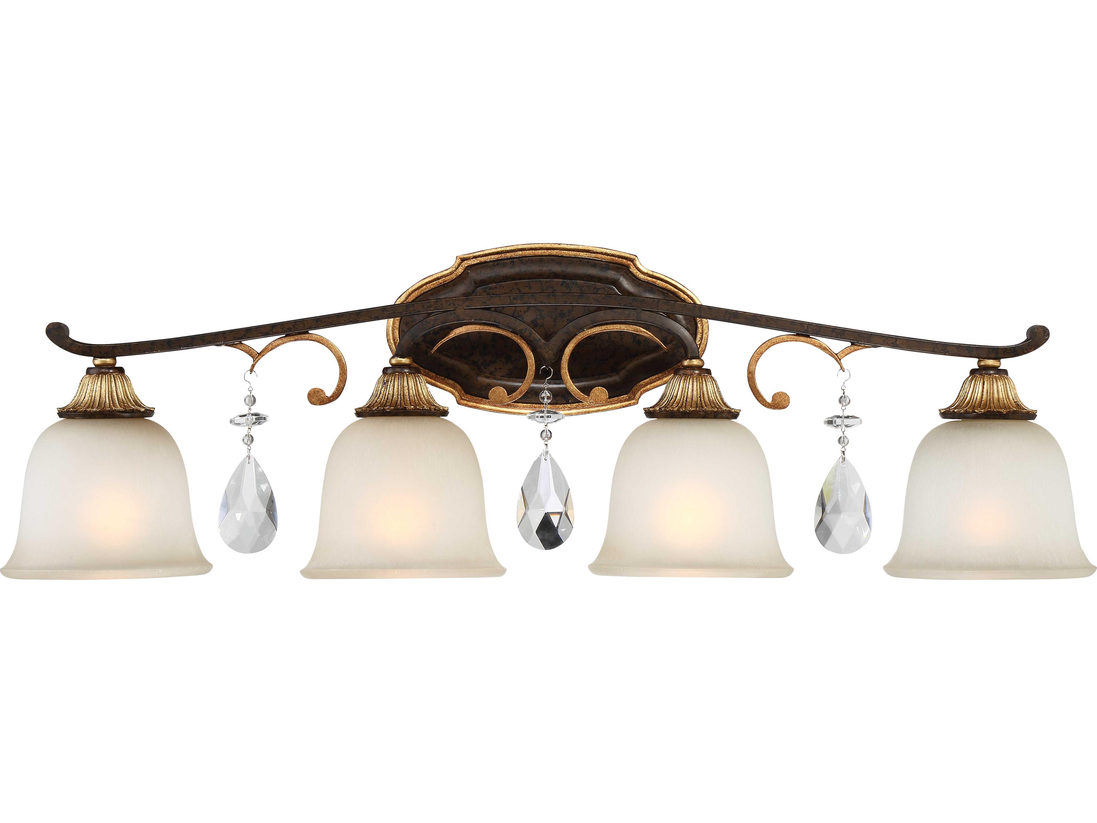 Chateau Nobles 4-Light Raven Bronze Sunburst Gold Crystal Glass Vanity Light