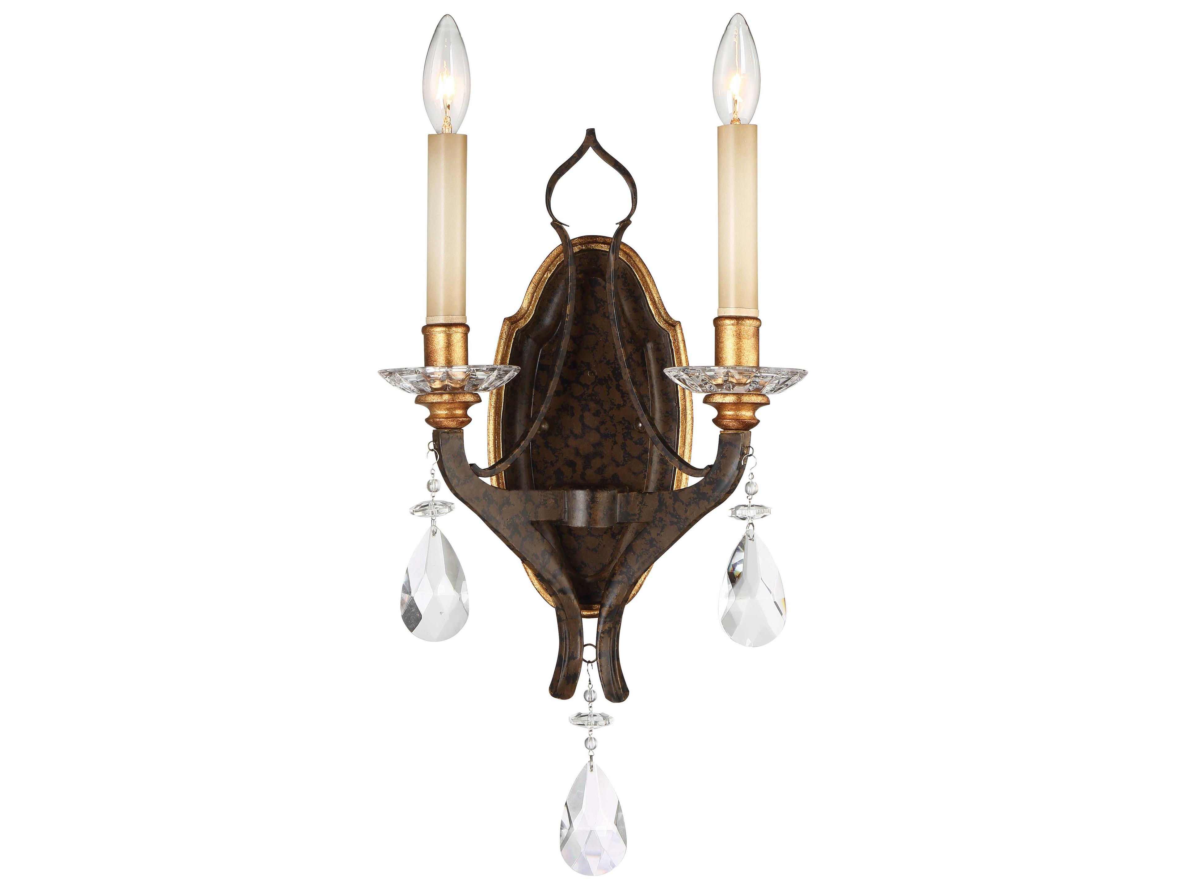 Chateau Nobles 2-Light Wall Sconce in Raven Bronze with Sunburst Gold Highlights