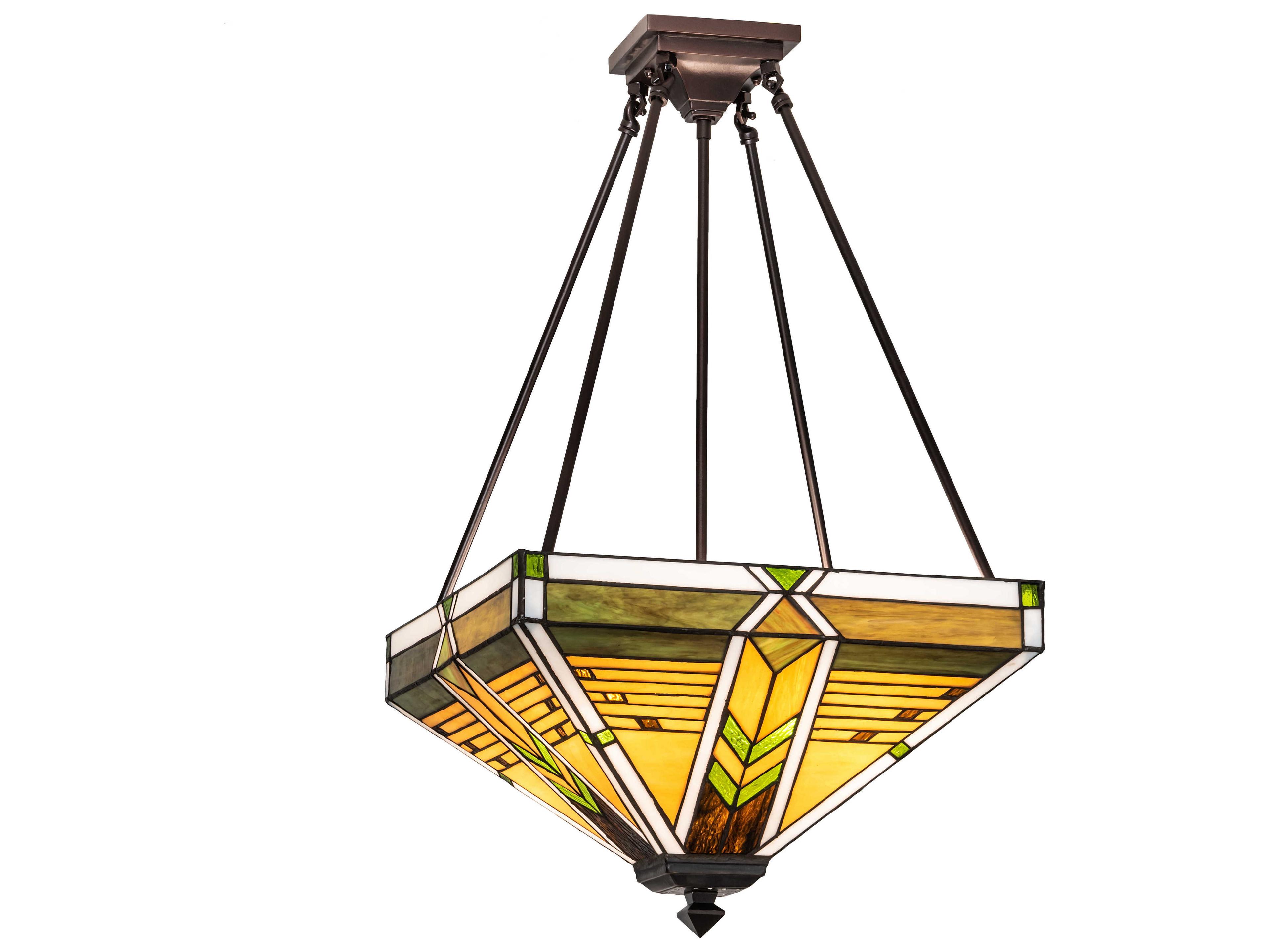 Abilene 4-Light Mahogany Bronze Brown Glass Tiffany Geometric Pendant