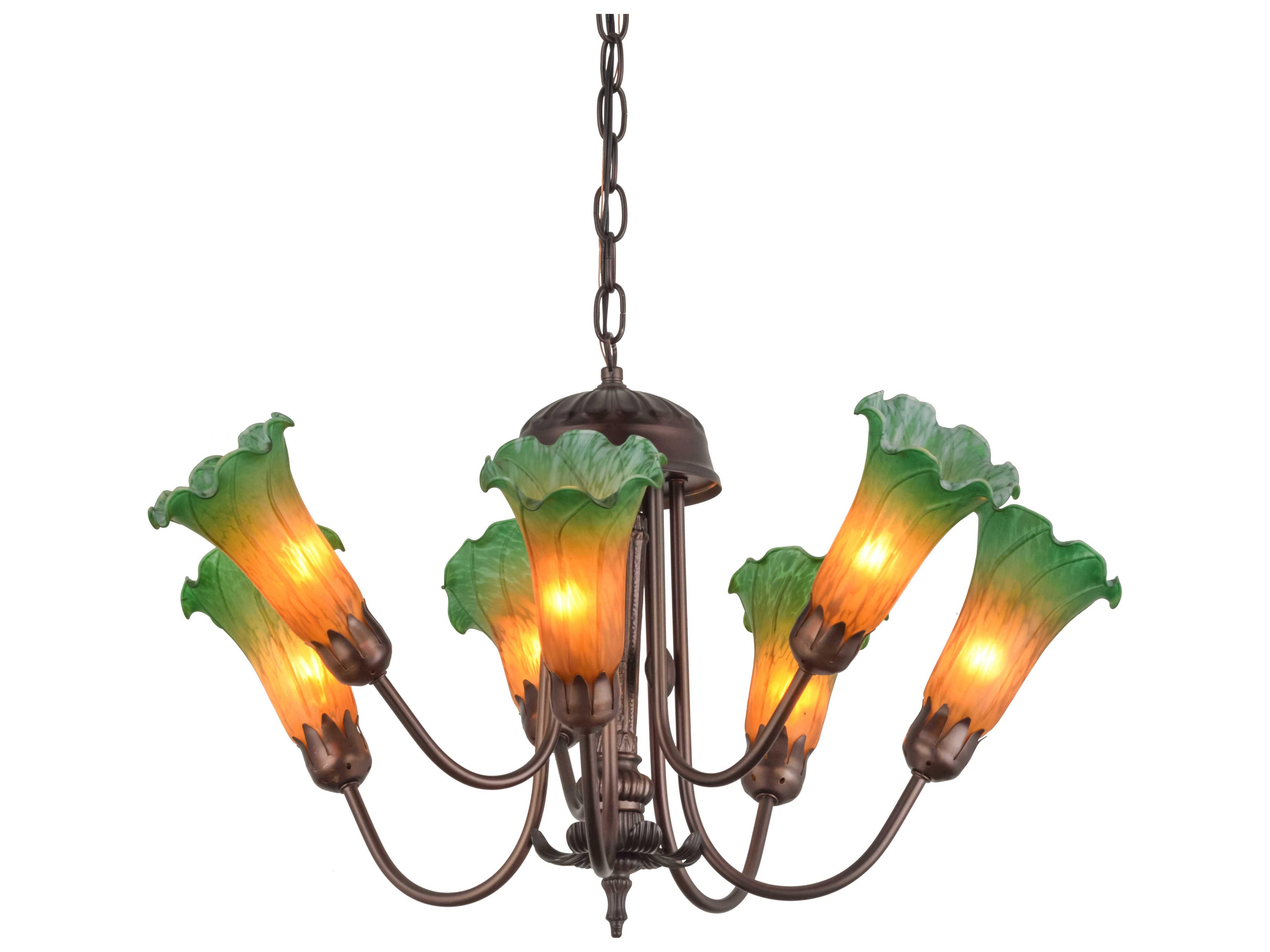 Pond Lily 7-Light Bronze Glass Chandelier