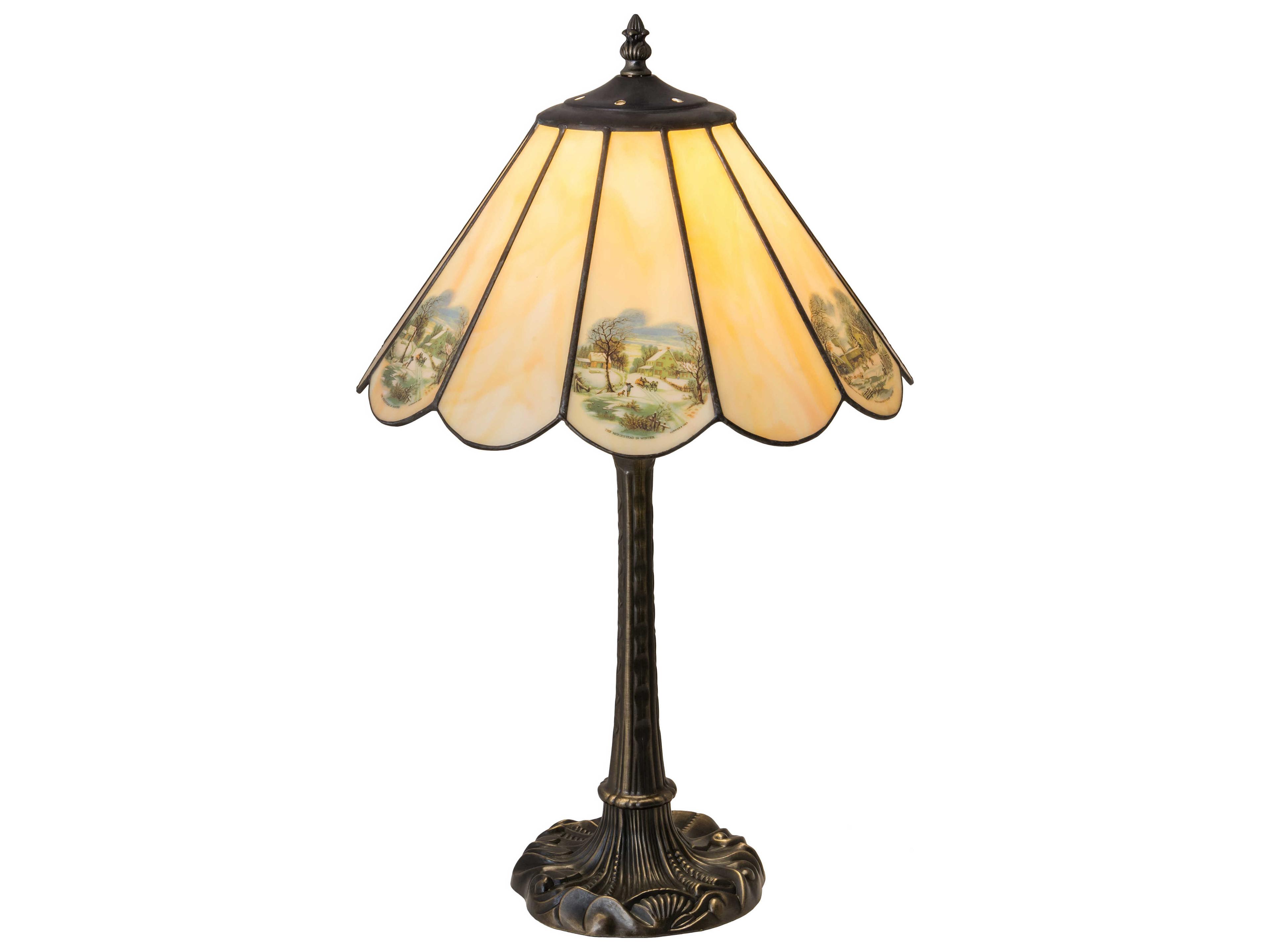 Americana Glass Green Blue Beige White Off Table Lamp