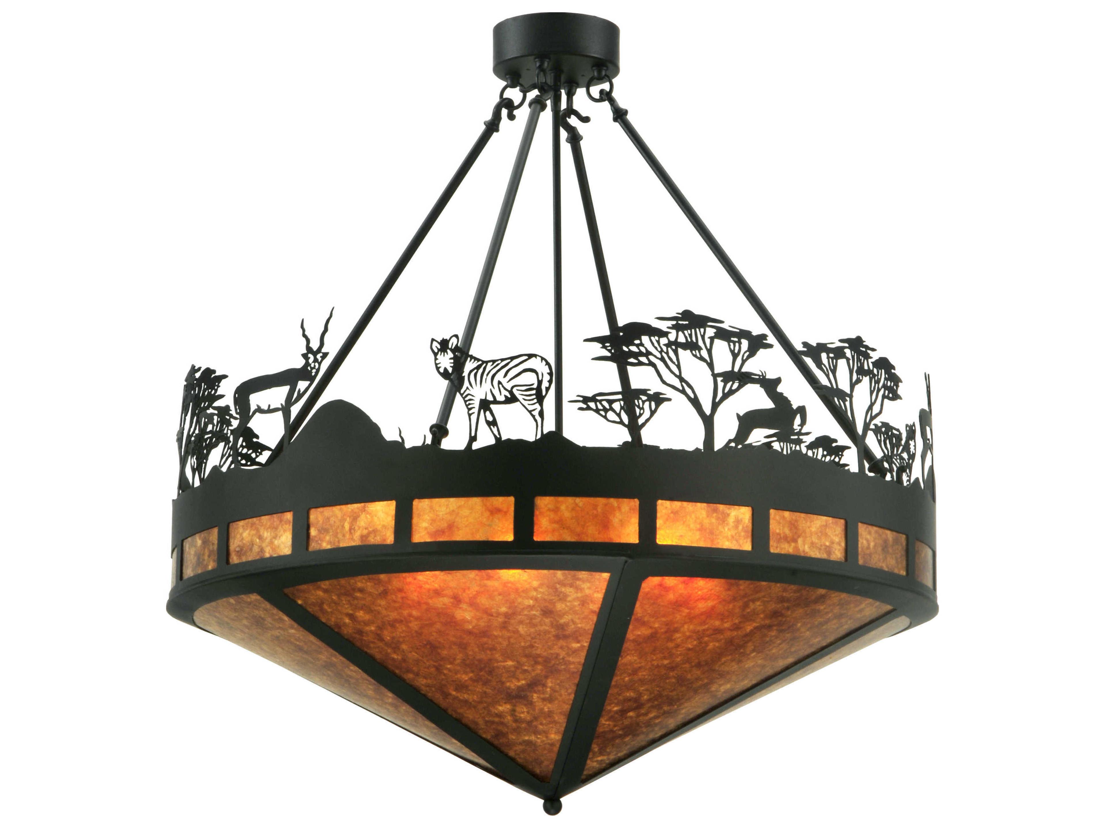 Animals 6-Light Black Glass Geometric Semi Flush Mount