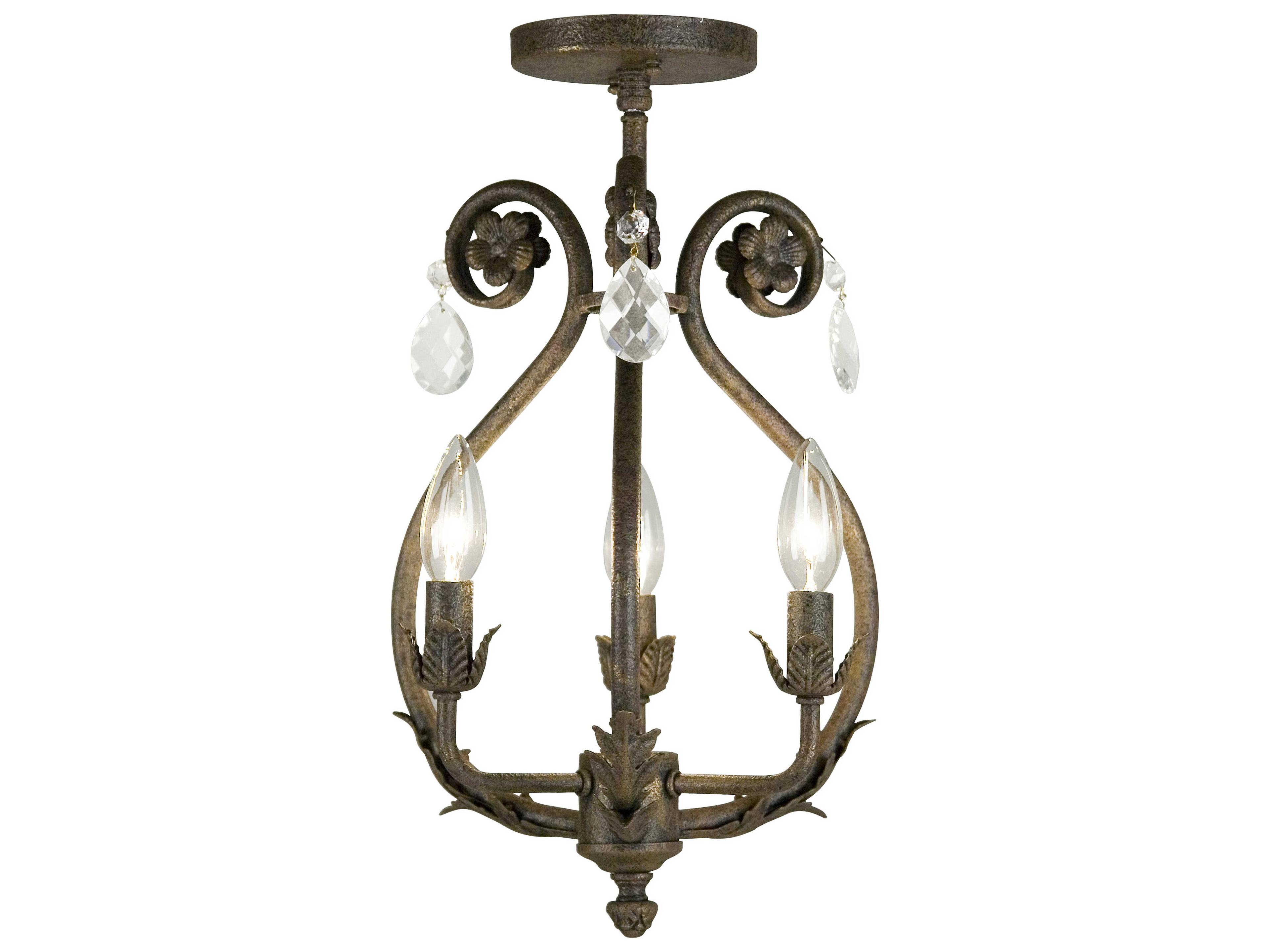 Antonia 3-Light Chocolate Crystal Brown Semi Flush Mount