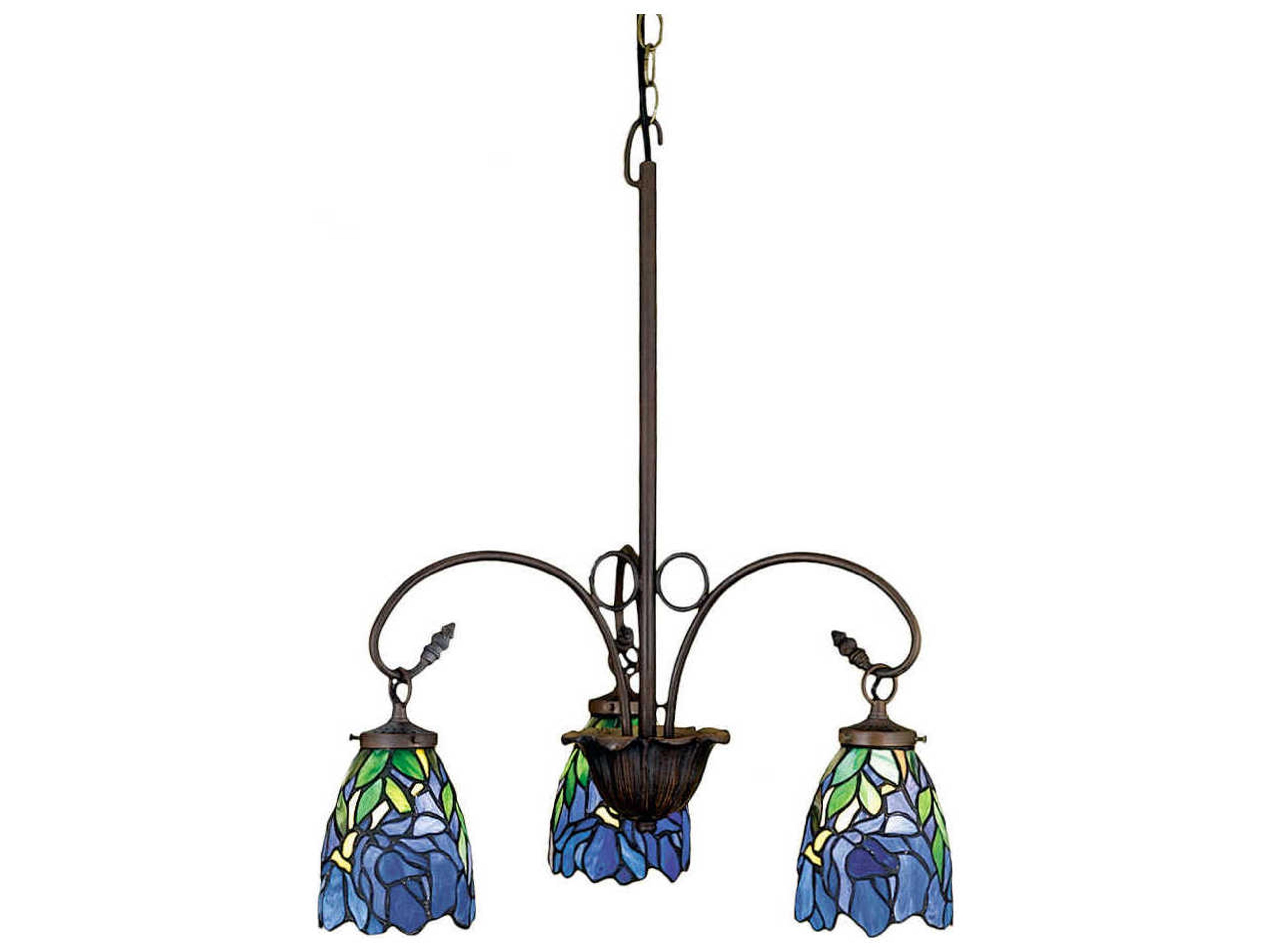 Art Glass 3-Light Bronze Tiffany Chandelier