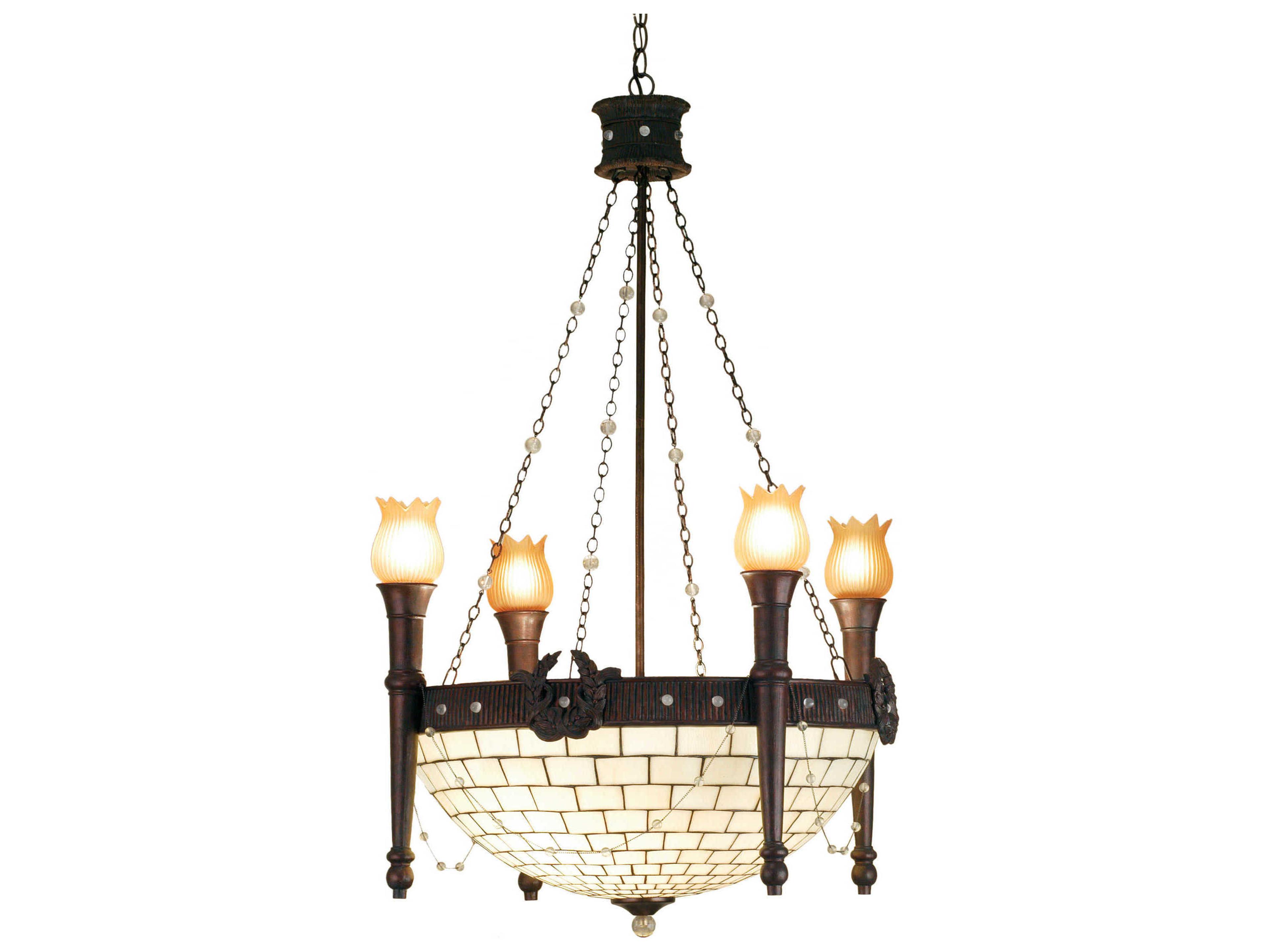 Art Glass 4-Light Bronze Chandelier
