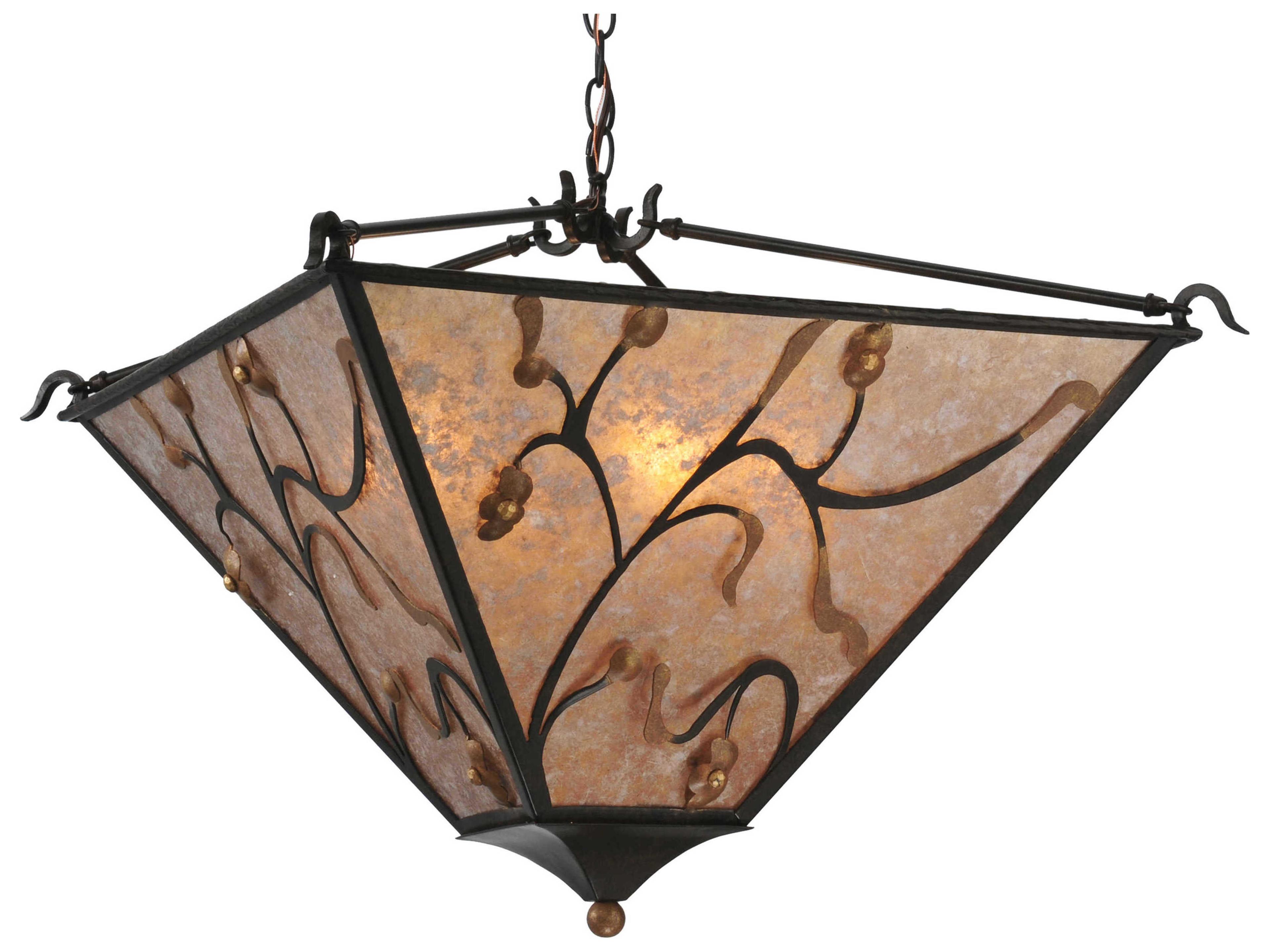 Arts & Crafts 4-Light Brown Glass Geometric Pendant