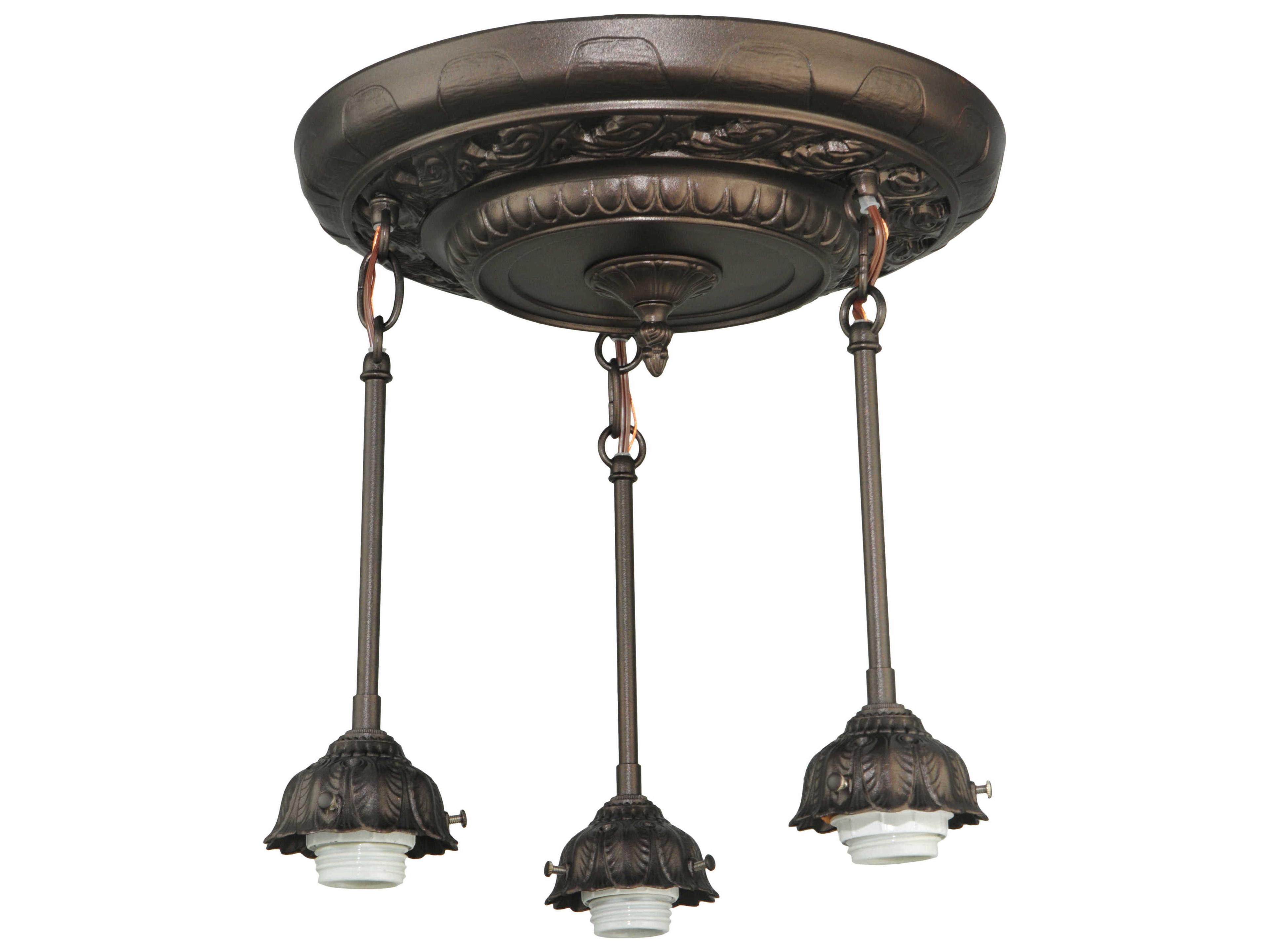 Arts & Crafts 3-Light Brown Round Pendant