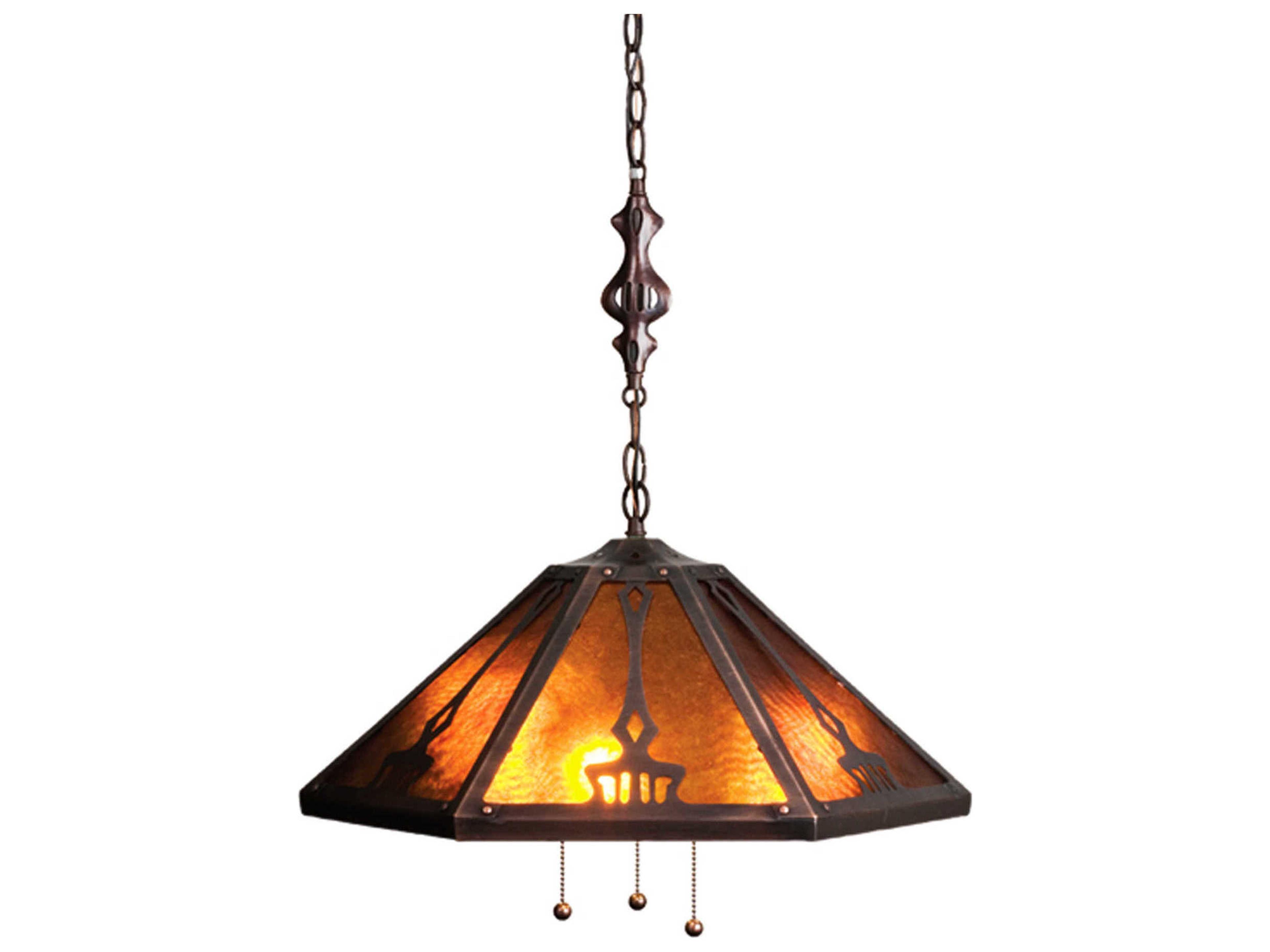 Arts & Crafts 3-Light Bronze Glass Pendant