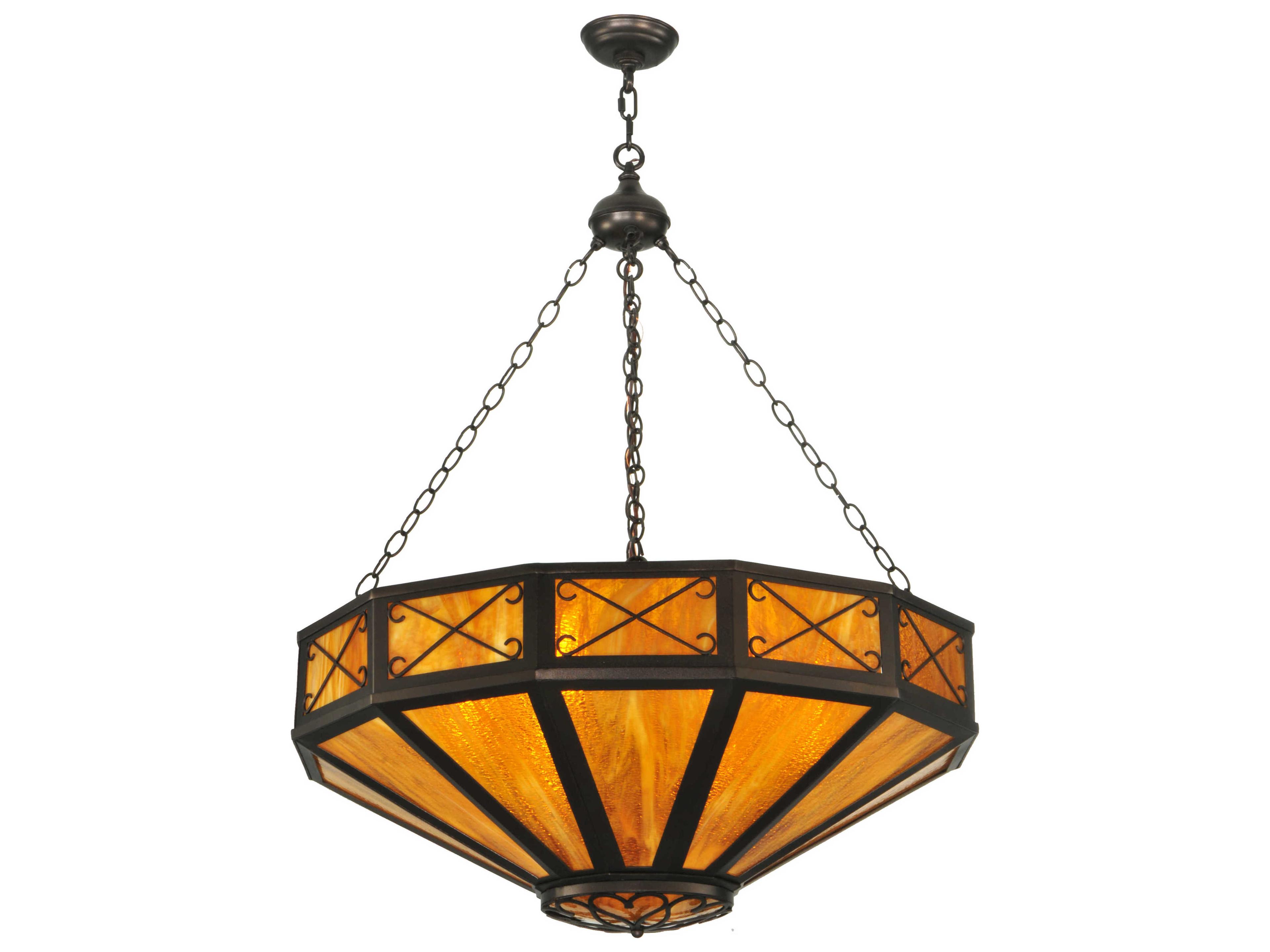 Arts & Crafts 6-Light Bronze Glass Geometric Pendant