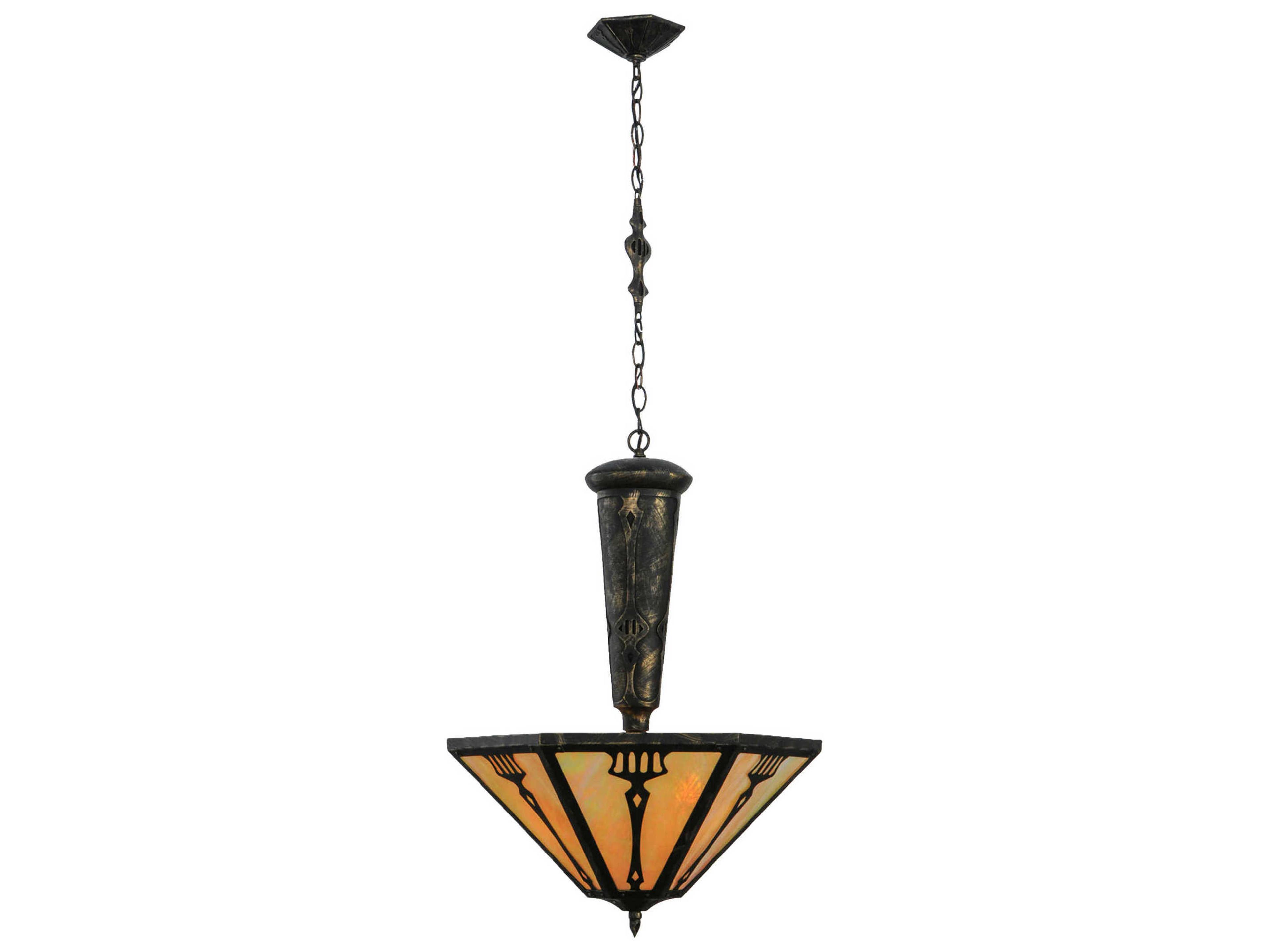 Arts & Crafts 3-Light Black Glass Pendant