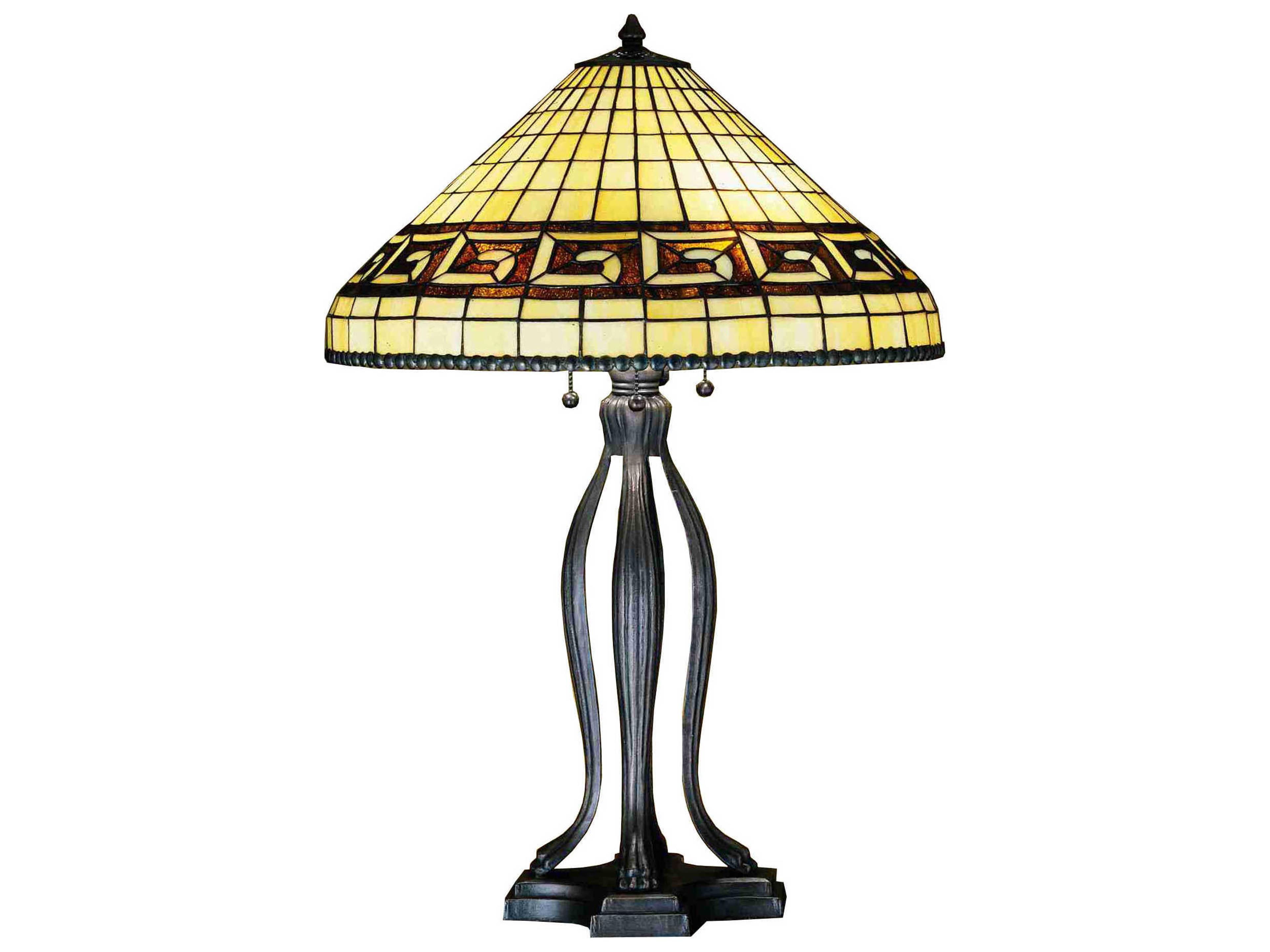 Greek Key Beige Bronze Glass Tiffany Table Lamp