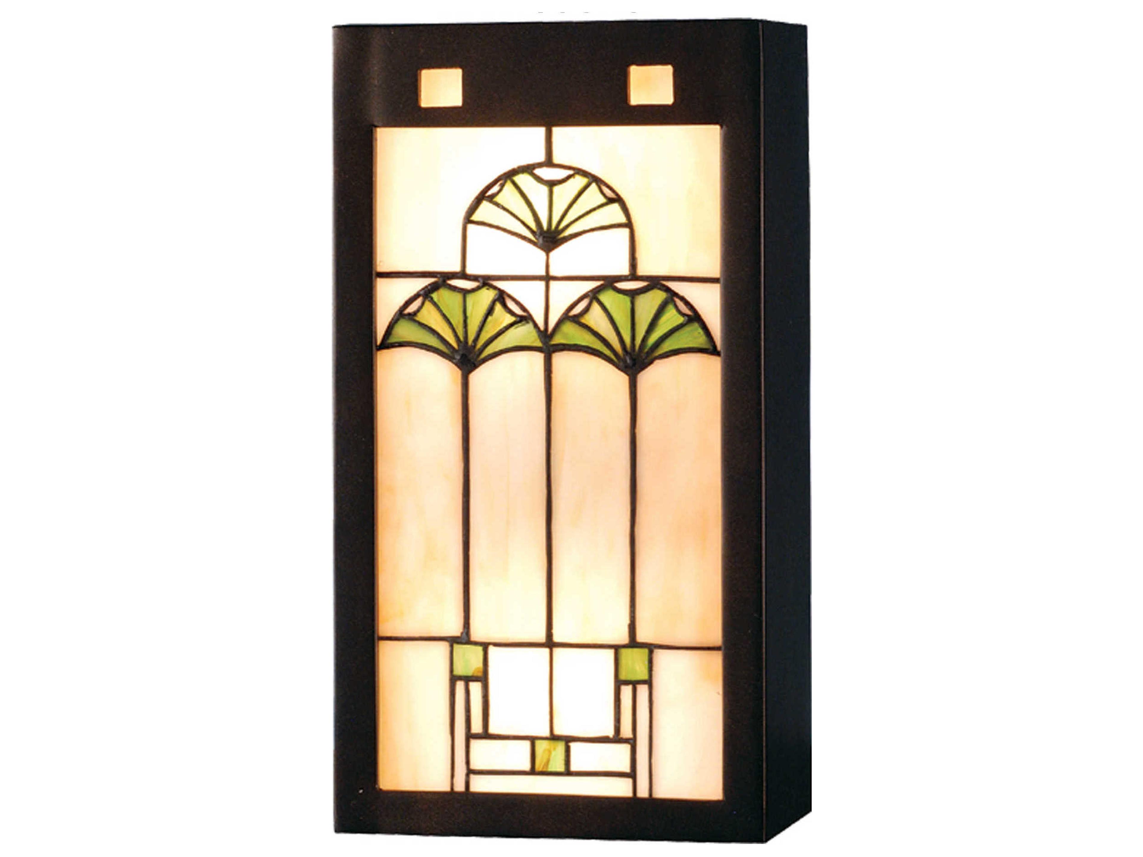 Ginkgo Tiffany 2-Light Wall Sconce in Mahogany Bronze with Green Beige Glass