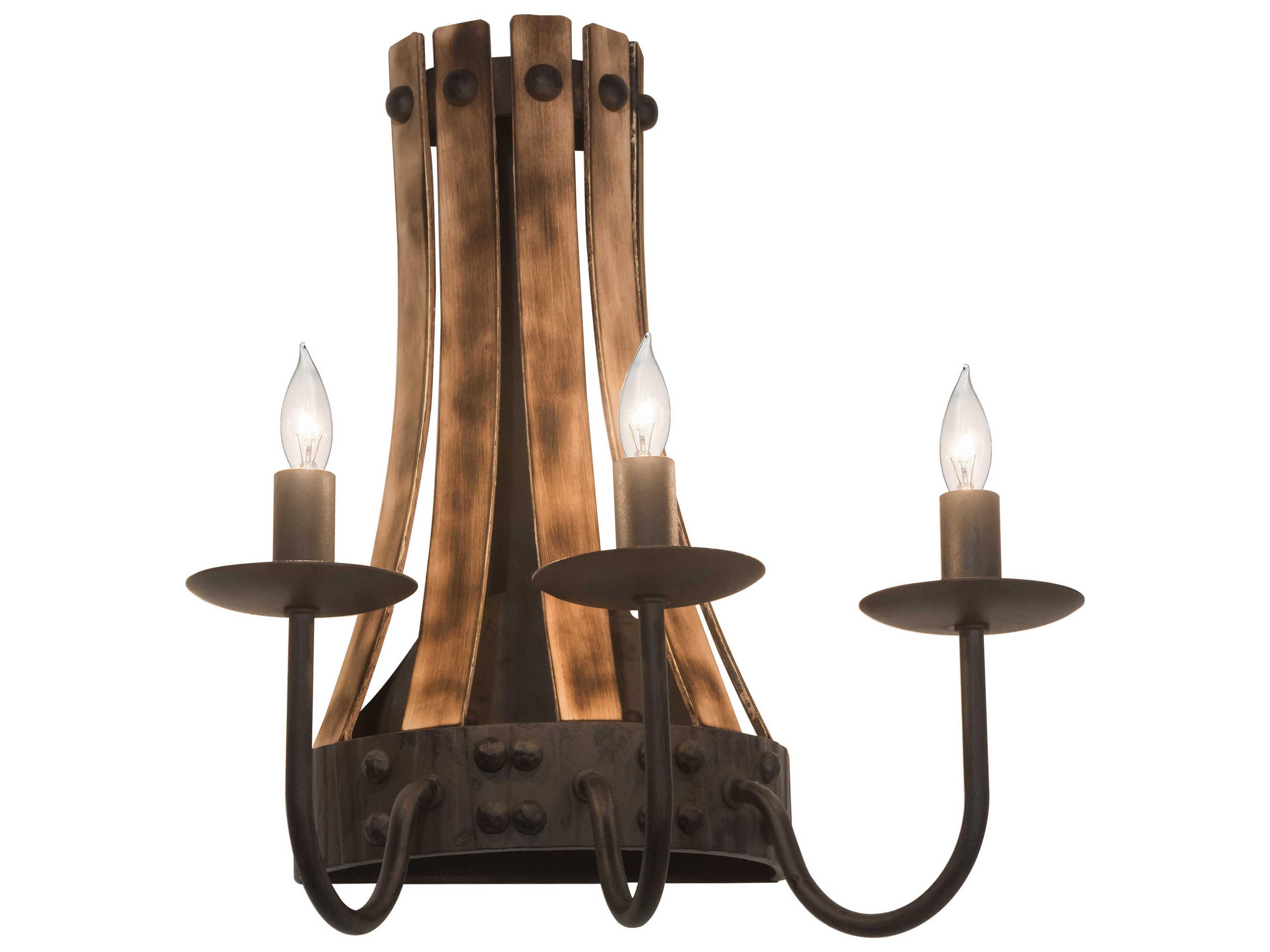Barrel Stave 3-Light Natural Wood Black Wall Sconce