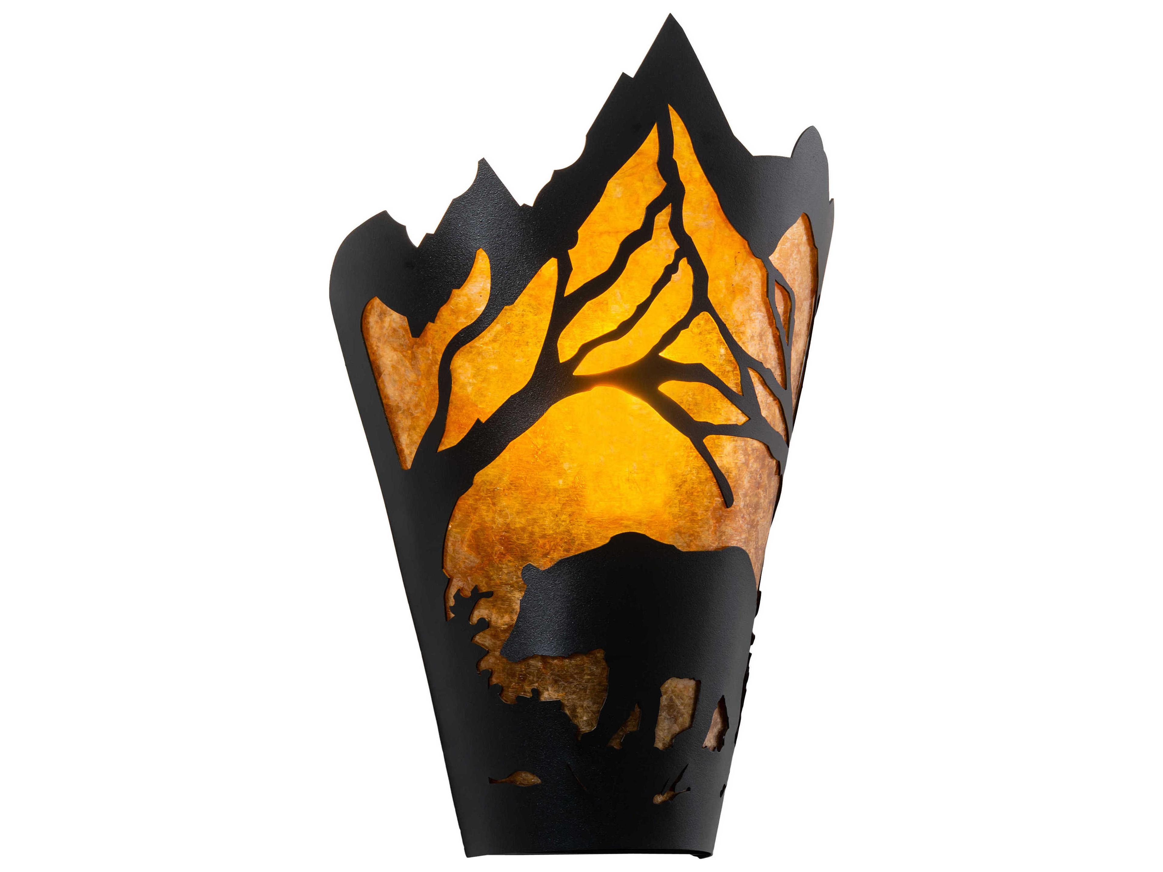 Bear At Dawn 1-Light Black Amber Mica Brown Tiffany Wall Sconce