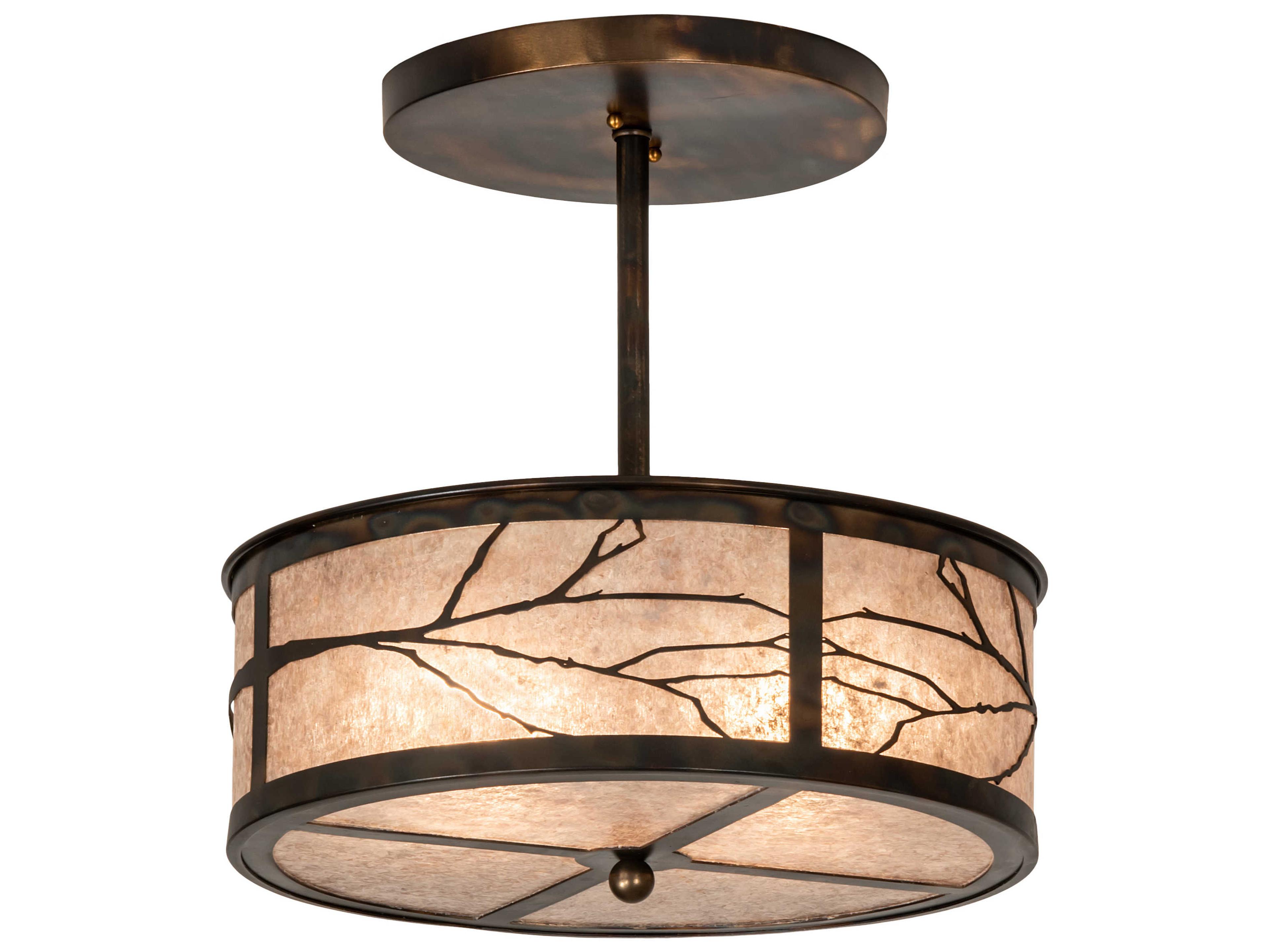 Branches 2-Light Antique Copper Drum Pendant