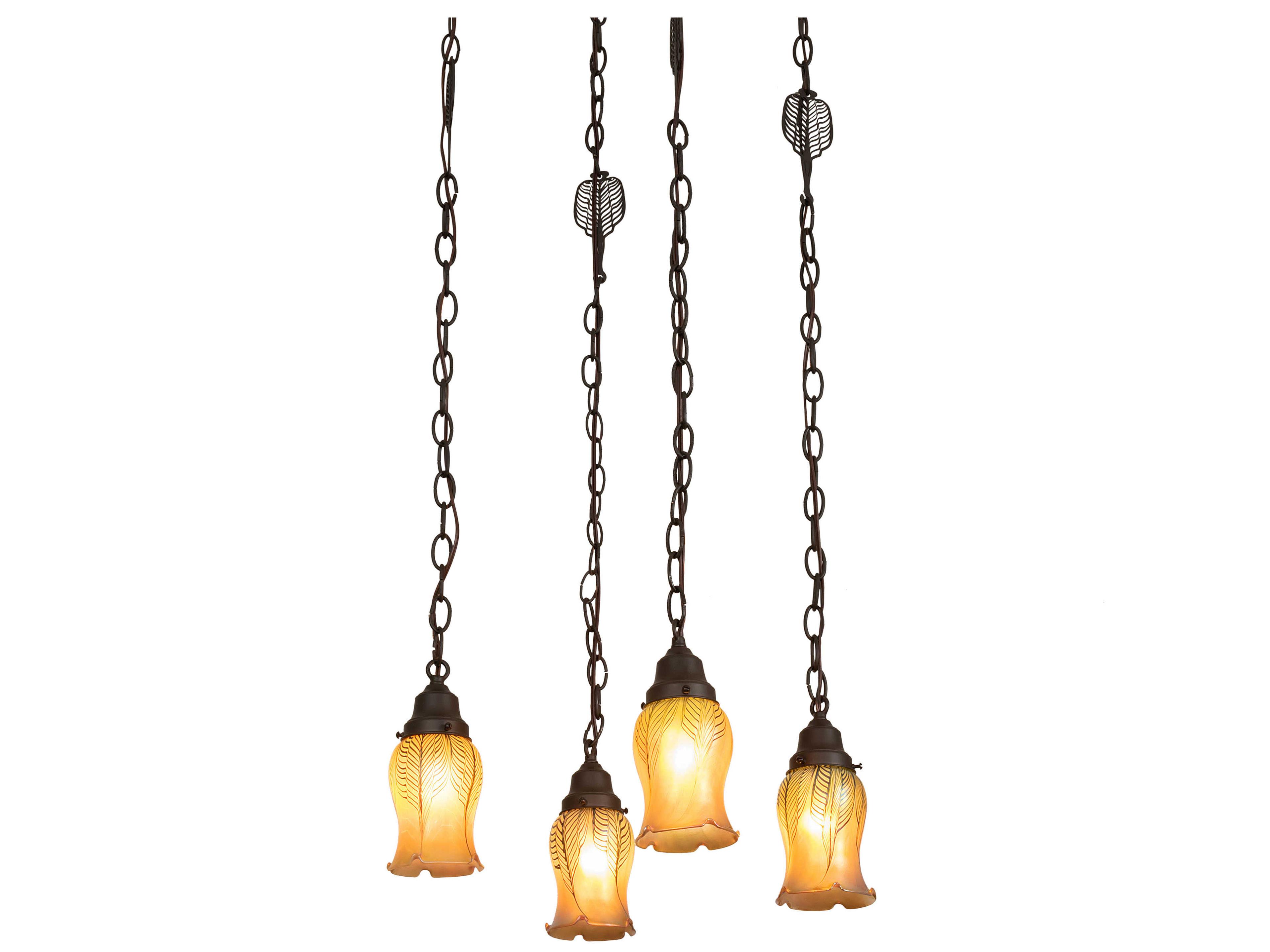 Bungalow 4-Light Craftsman Brown Glass Bell Pendant