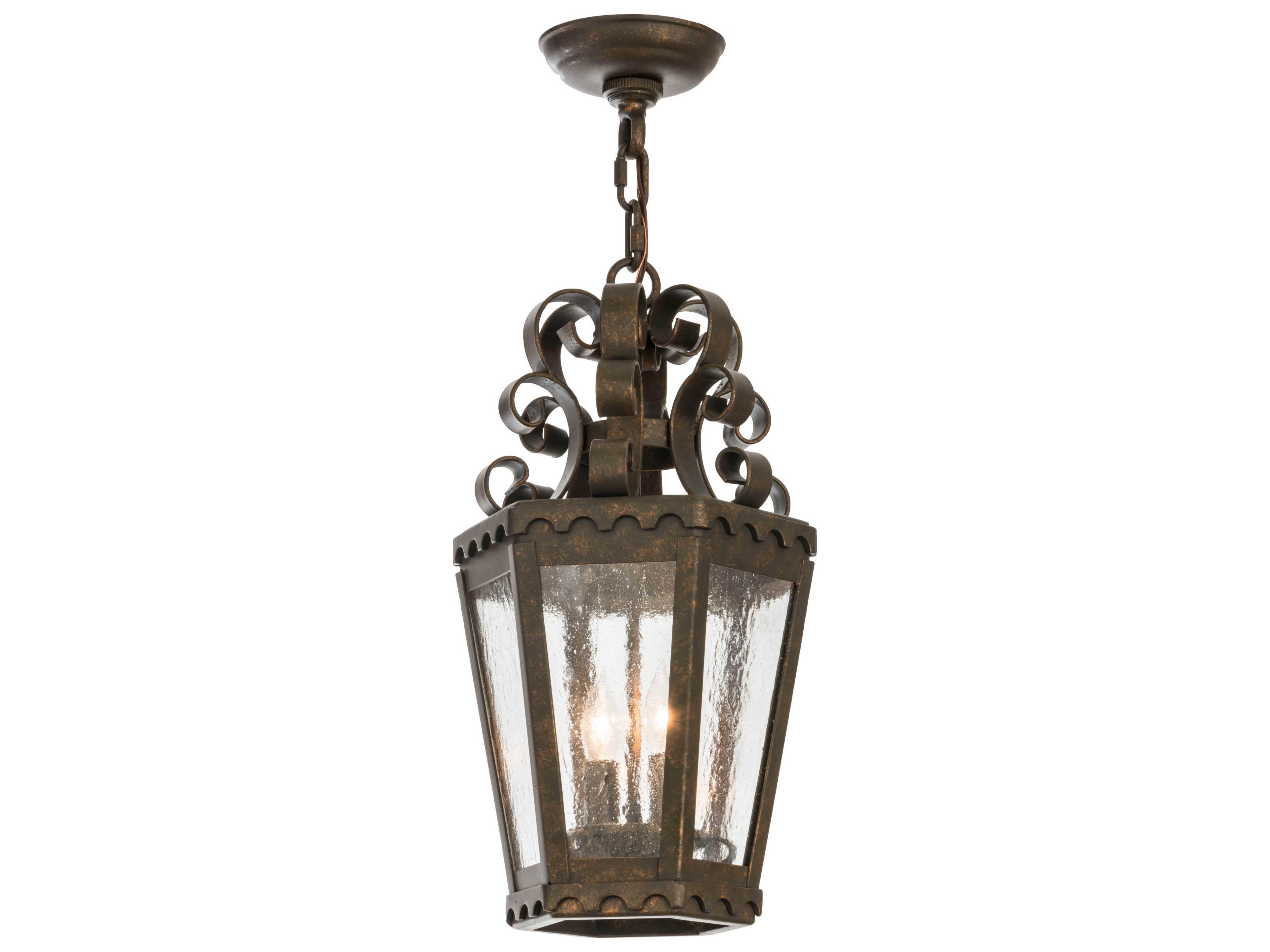 Cadenza Gilded Tobacco clear Seedy Glass Bronze Lantern Pendant