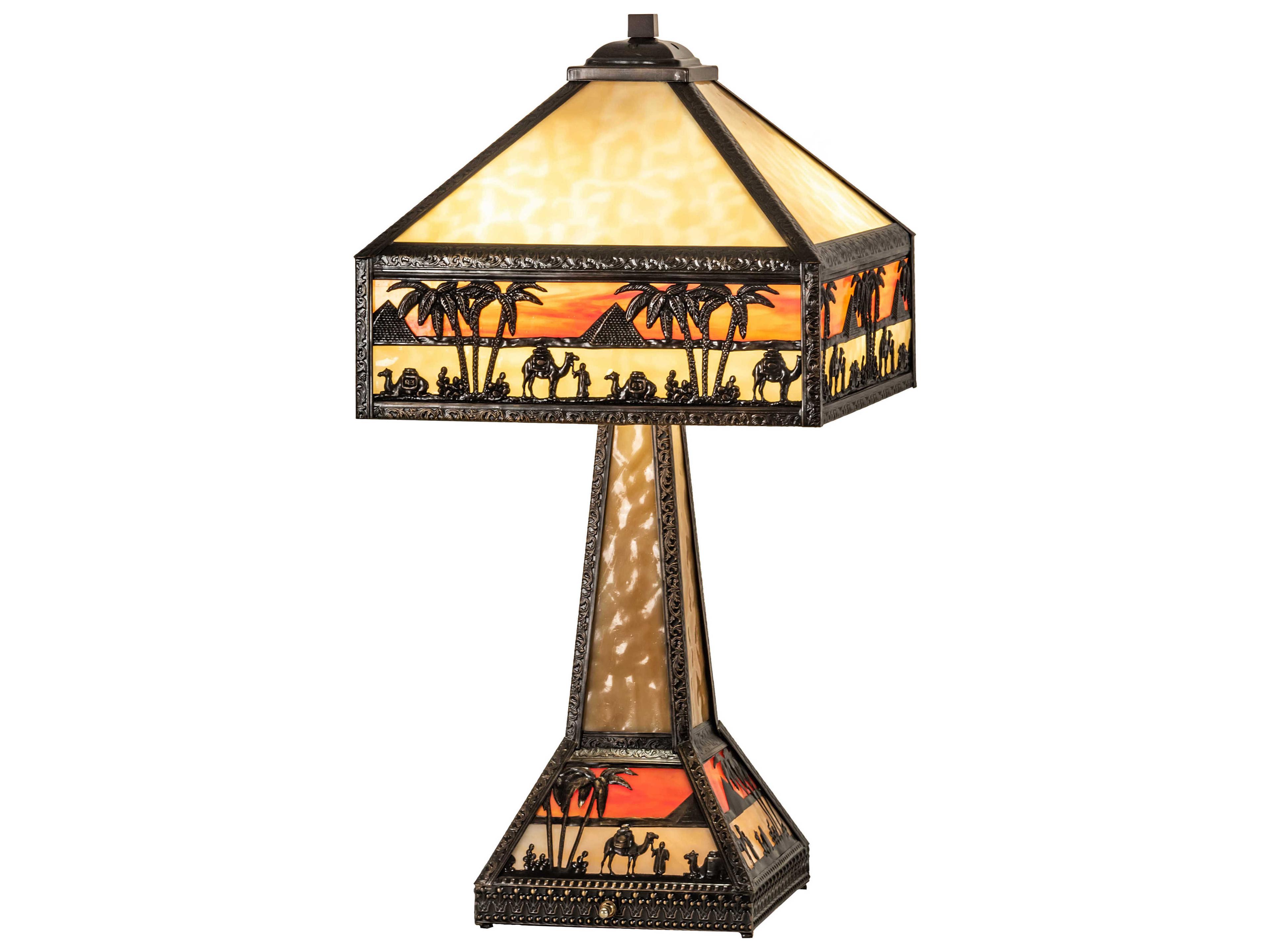 Meyda Camel Glass Tiffany Craftsman Brown Off White Buffet Lamp