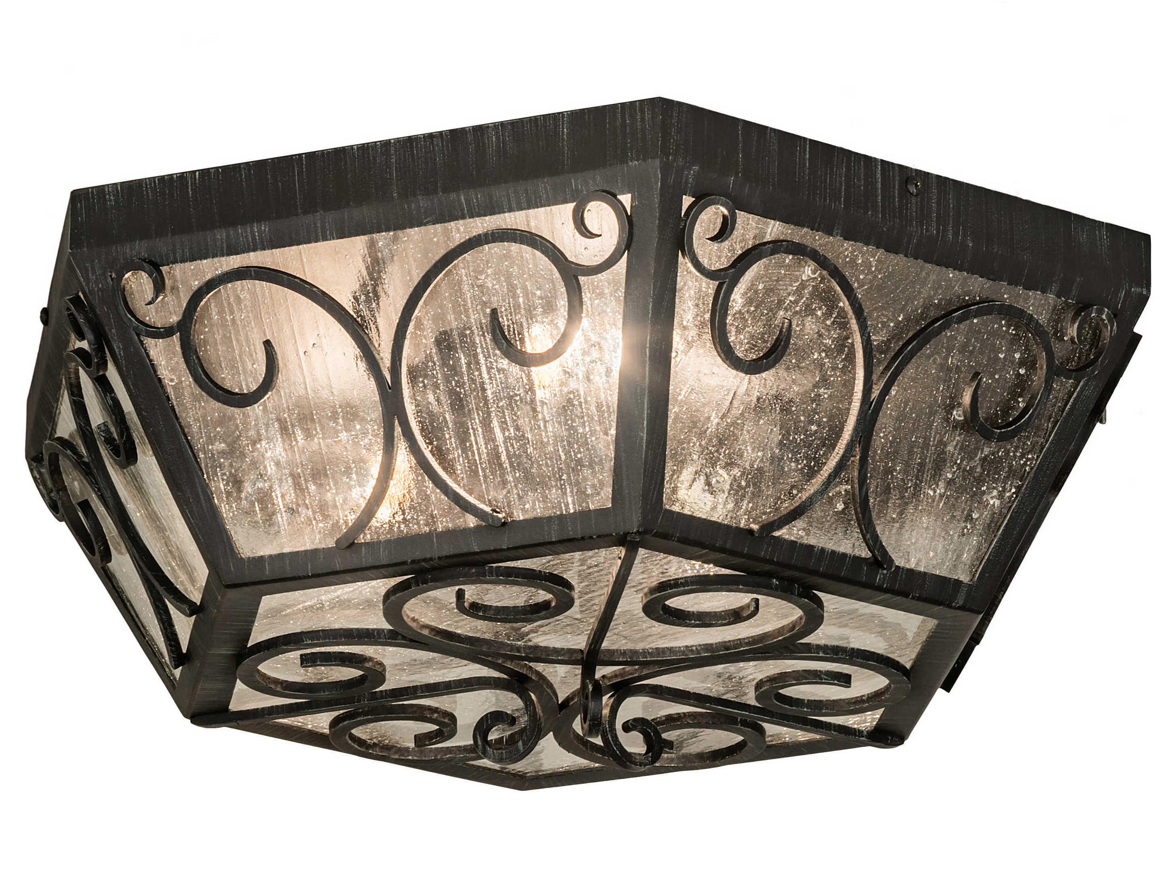 Camilla 3-Light Antique Iron Gate Black Glass Bell Bowl Flush Mount