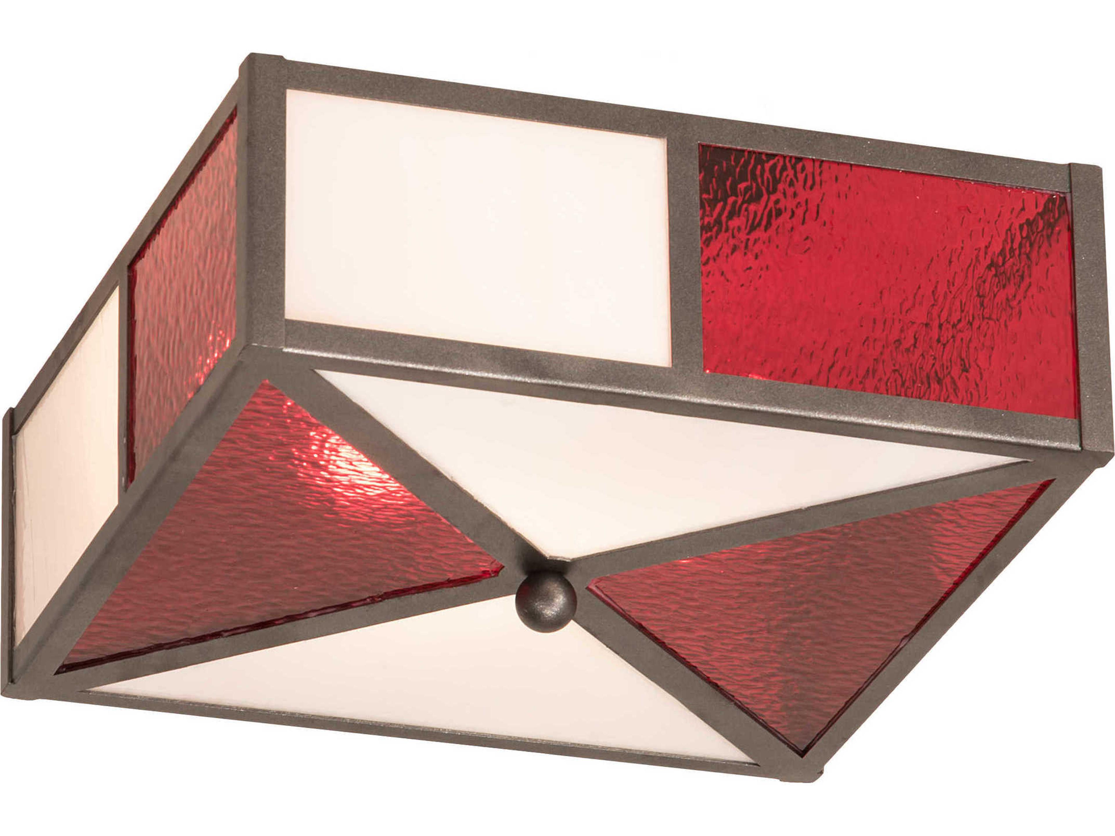 Cardenal 2-Light Pewter Red Glass Geometric Flush Mount
