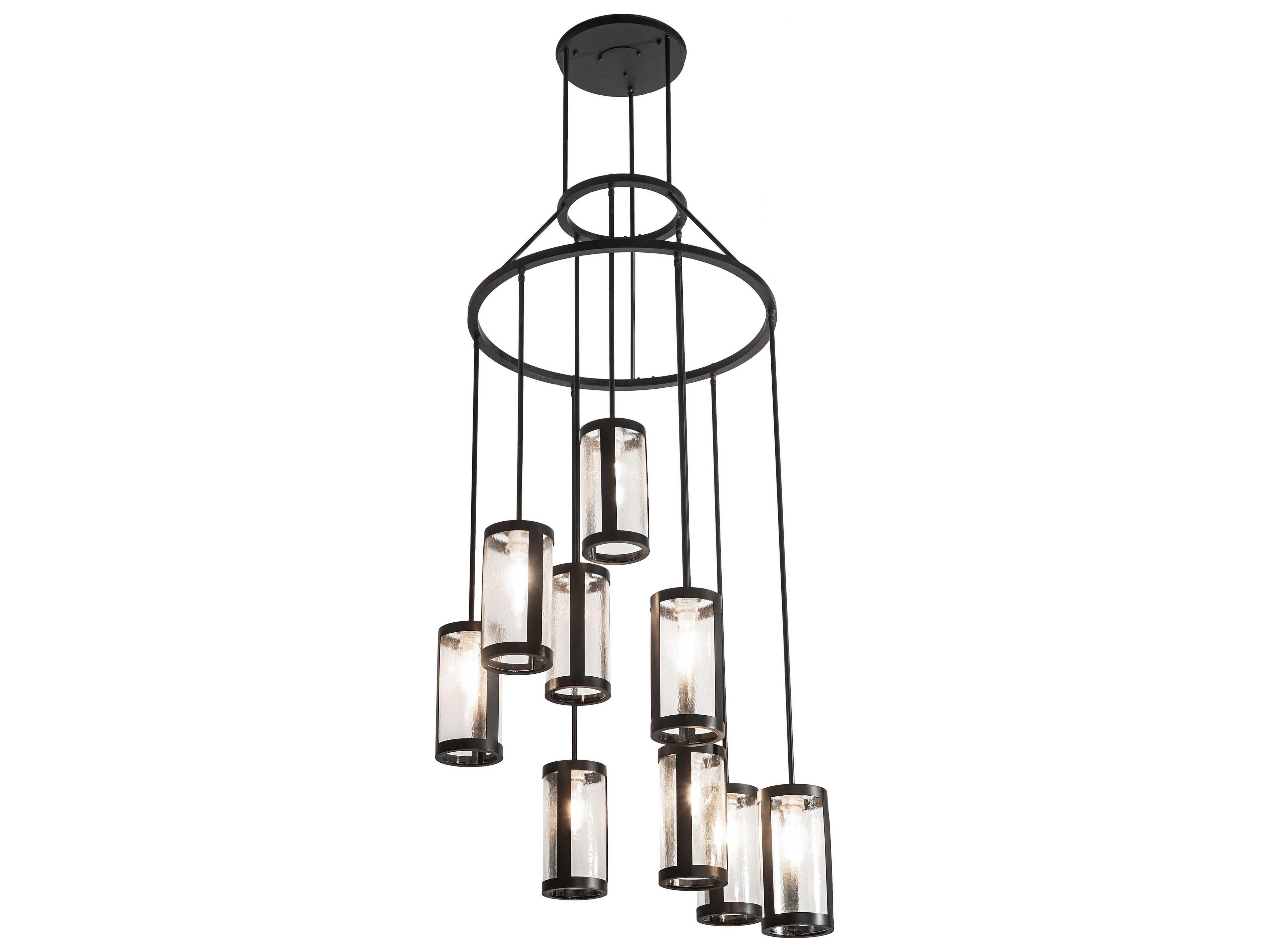 Cartier 9-Light Black Clear Seedy Glass Cylinder Pendant