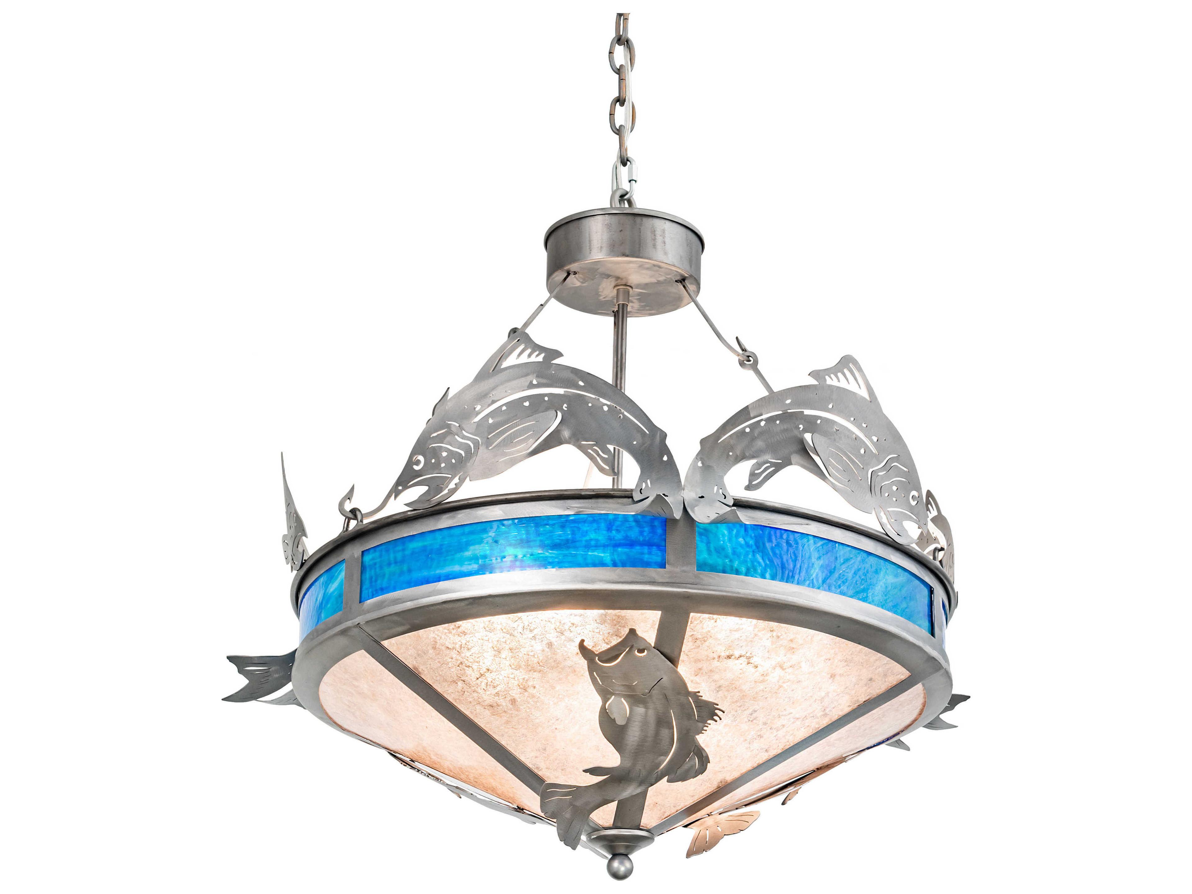 Catch Of The Day 4-Light Steel Blue Glass Bowl Pendant