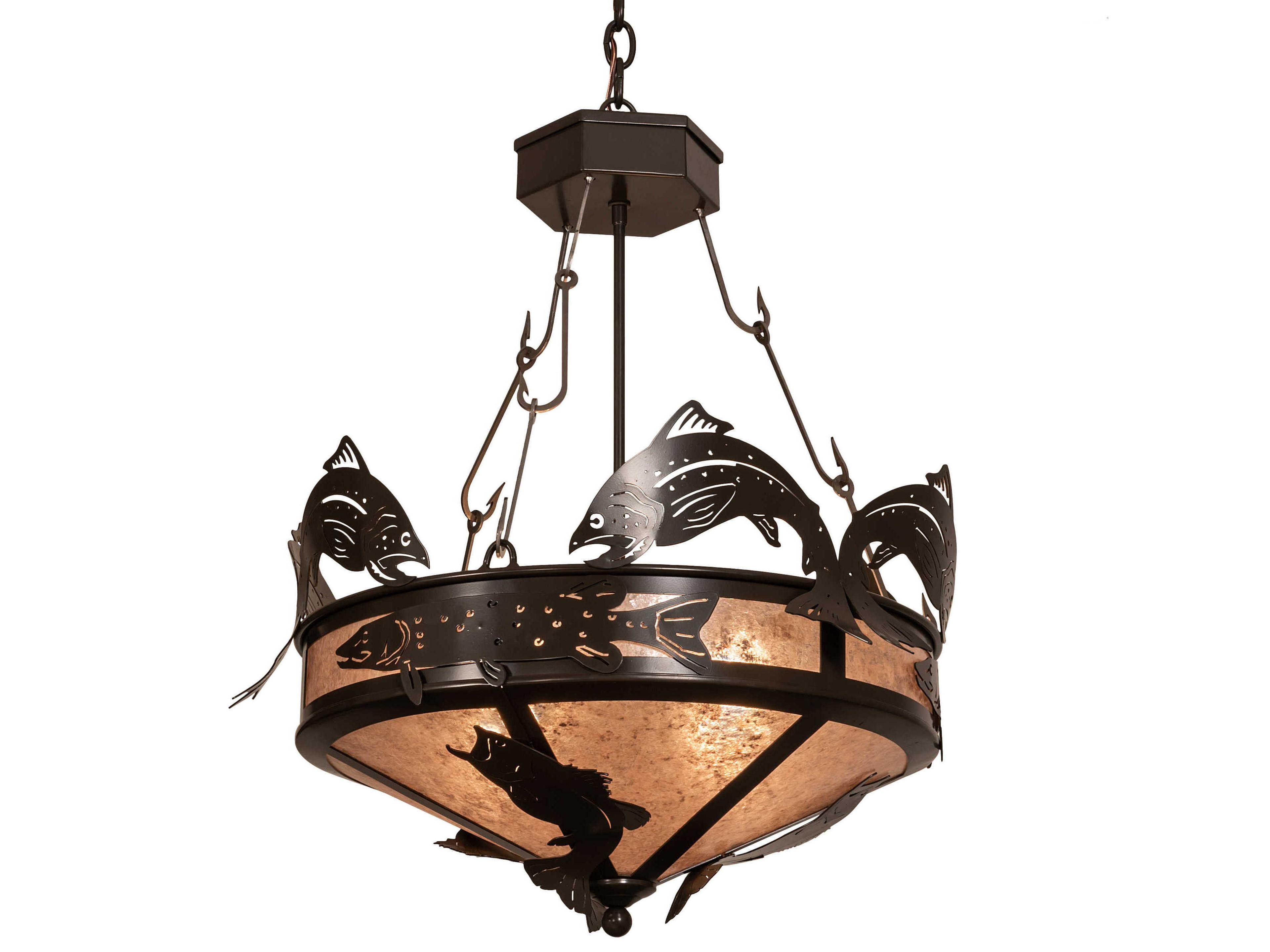 Catch Of The Day 4-Light Timeless Bronze Silver Bowl Pendant