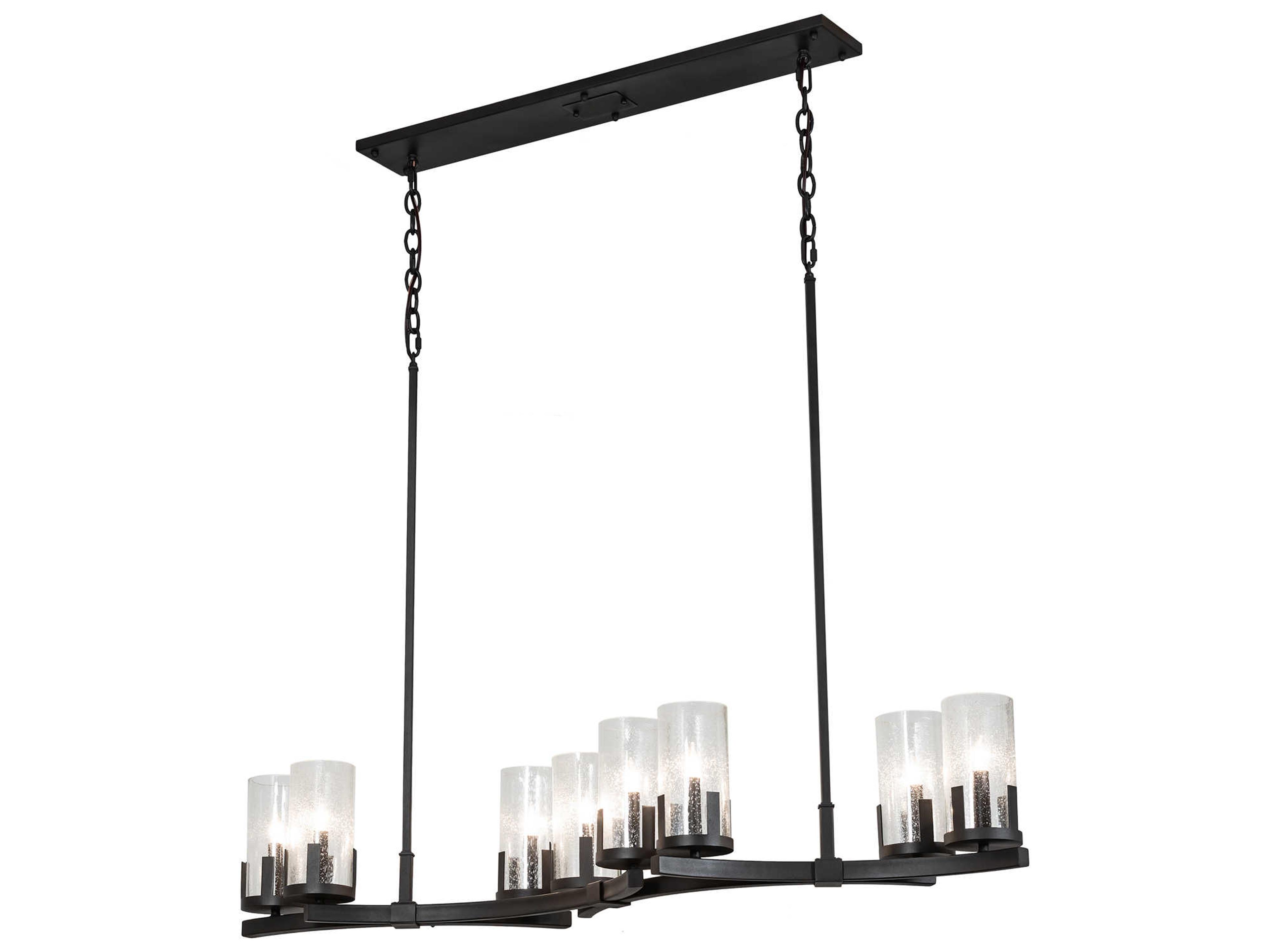 Cero 8-Light Wrought Iron Black Glass Cylinder Island Pendant