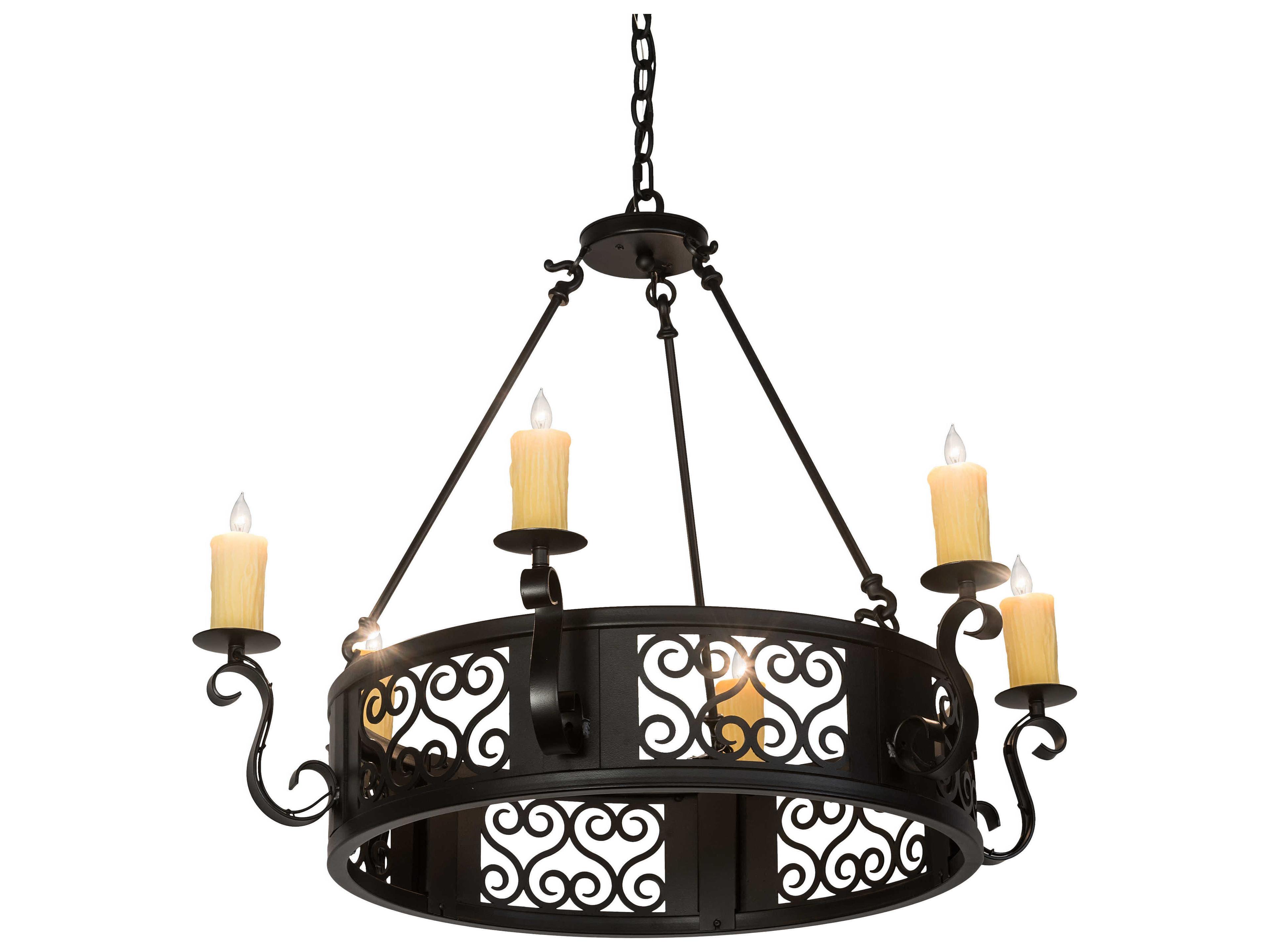 6-Light Black Glass Candelabra Round Chandelier