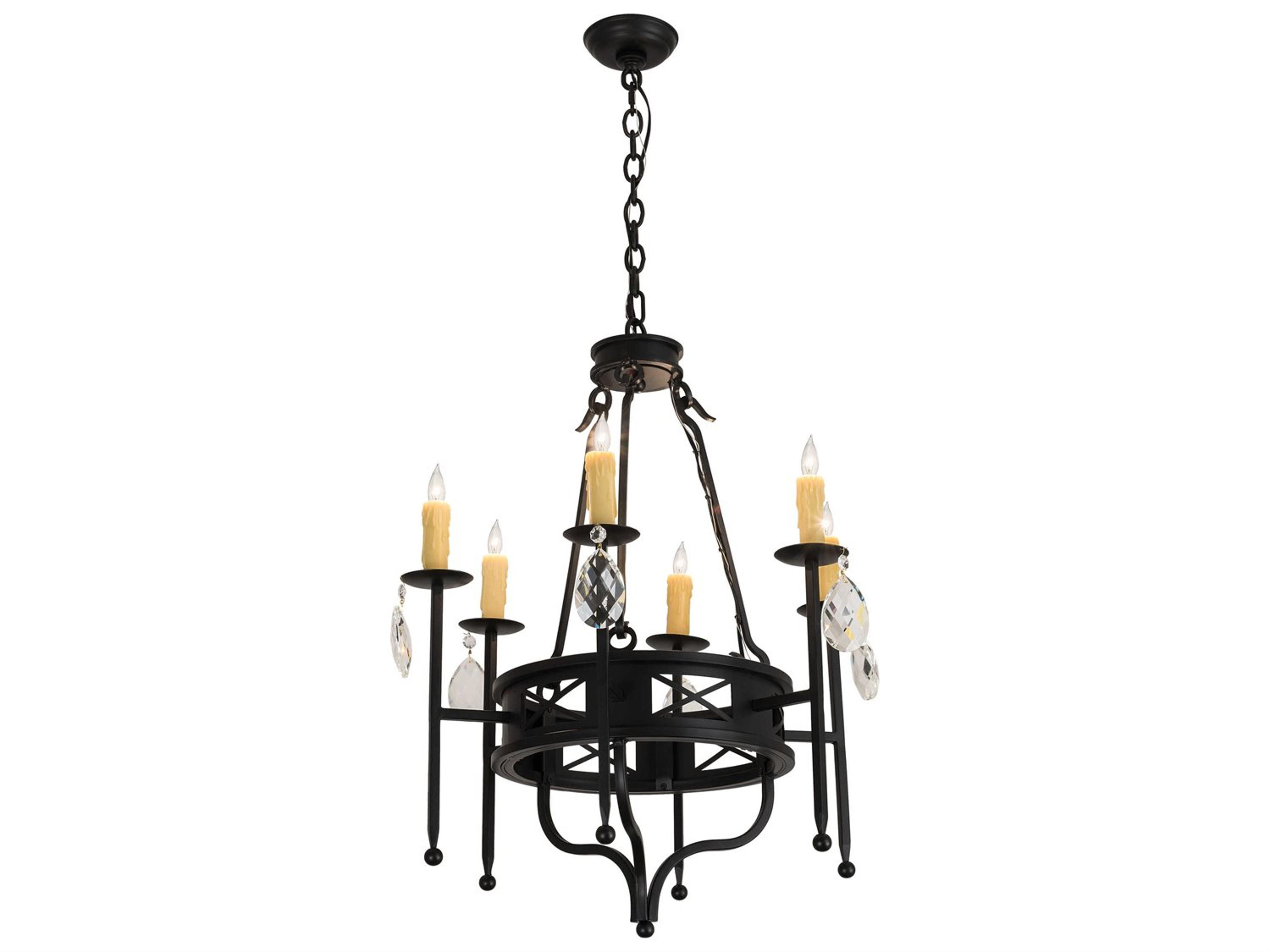 Gina 6-Light Black Crystal Glass Candelabra Chandelier