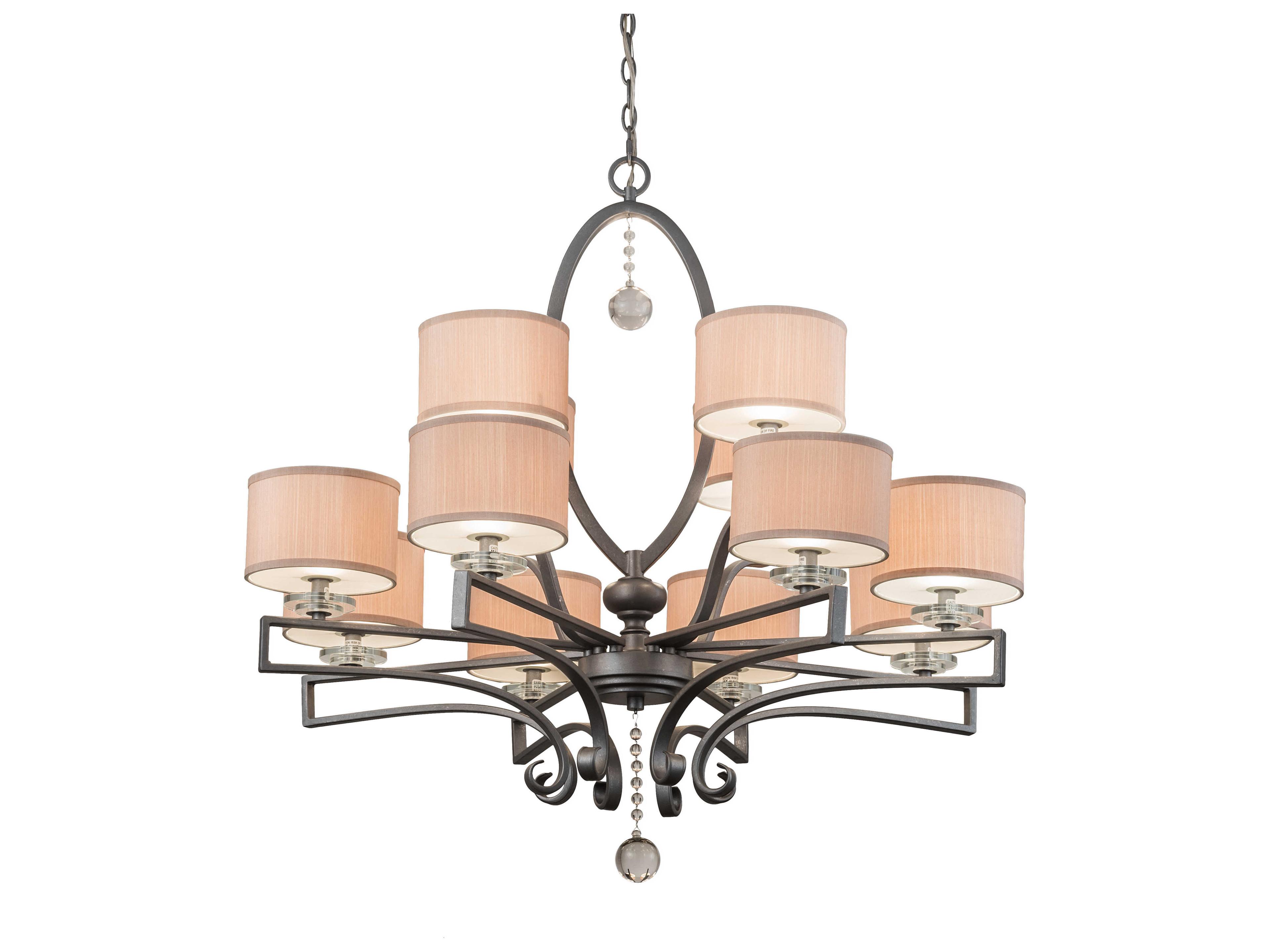 12-Light Pewter Crystal Glass Drum Chandelier