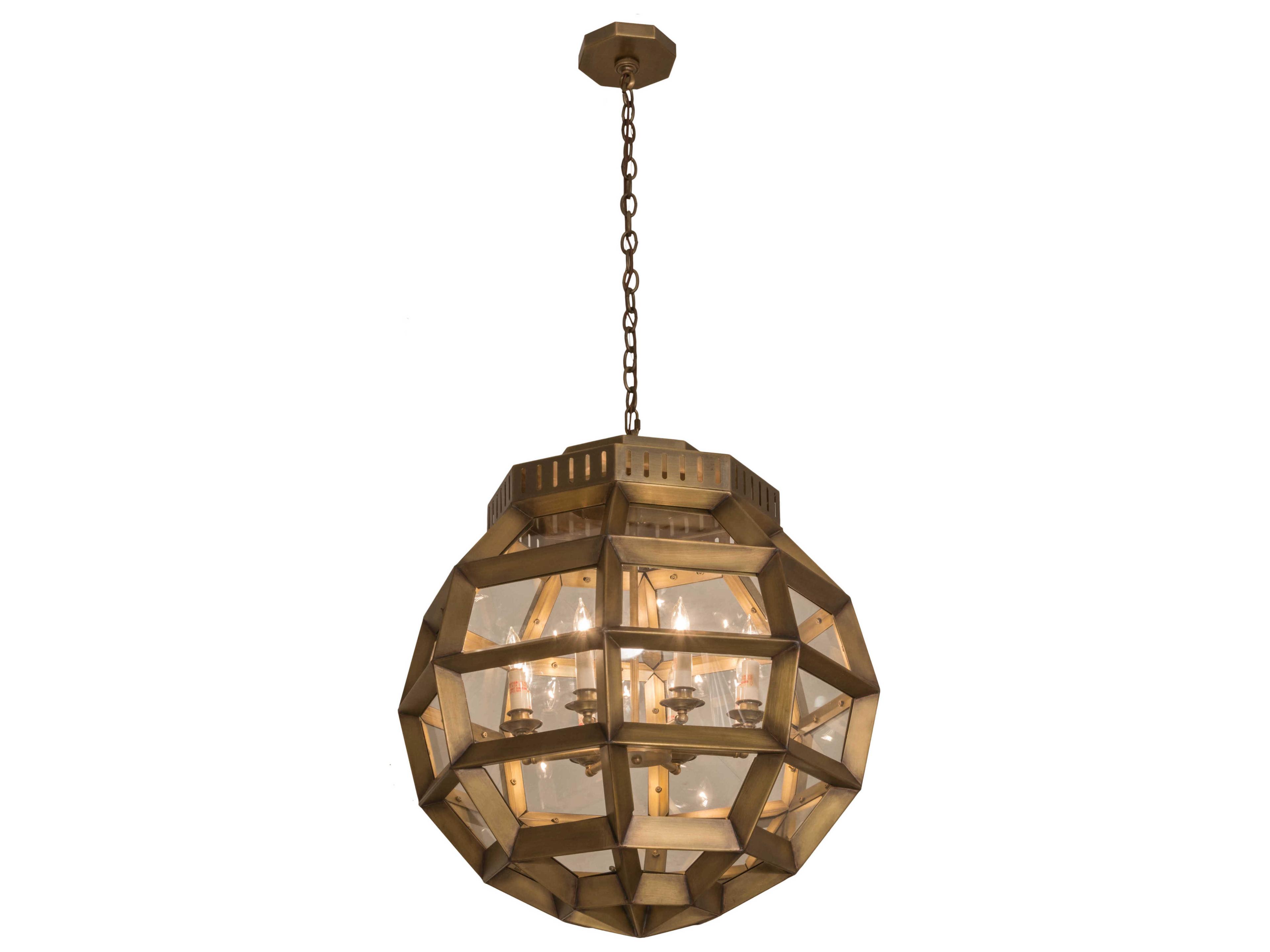 8-Light Brass Glass Chandelier