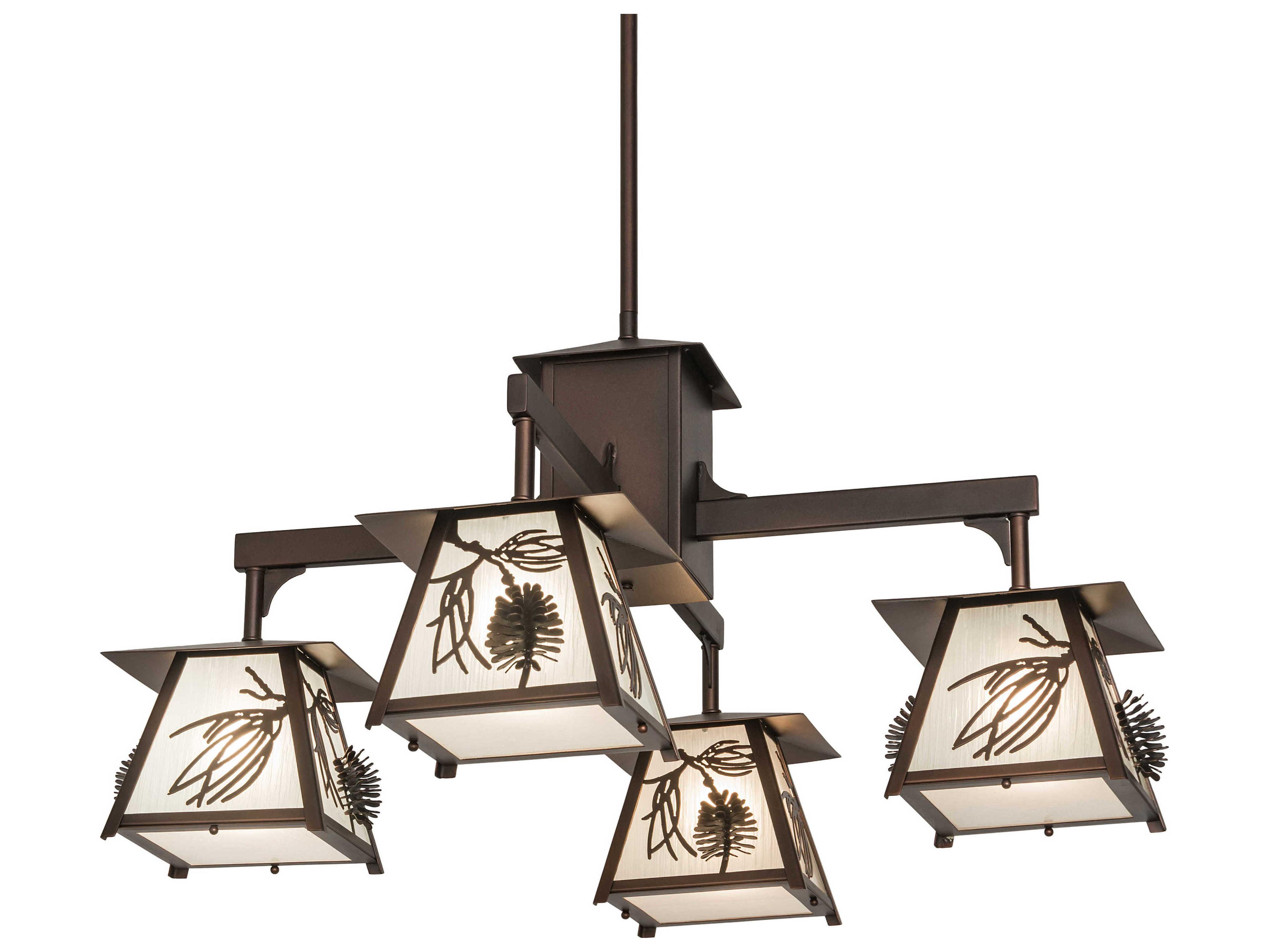 4-Light Bronze Glass Chandelier