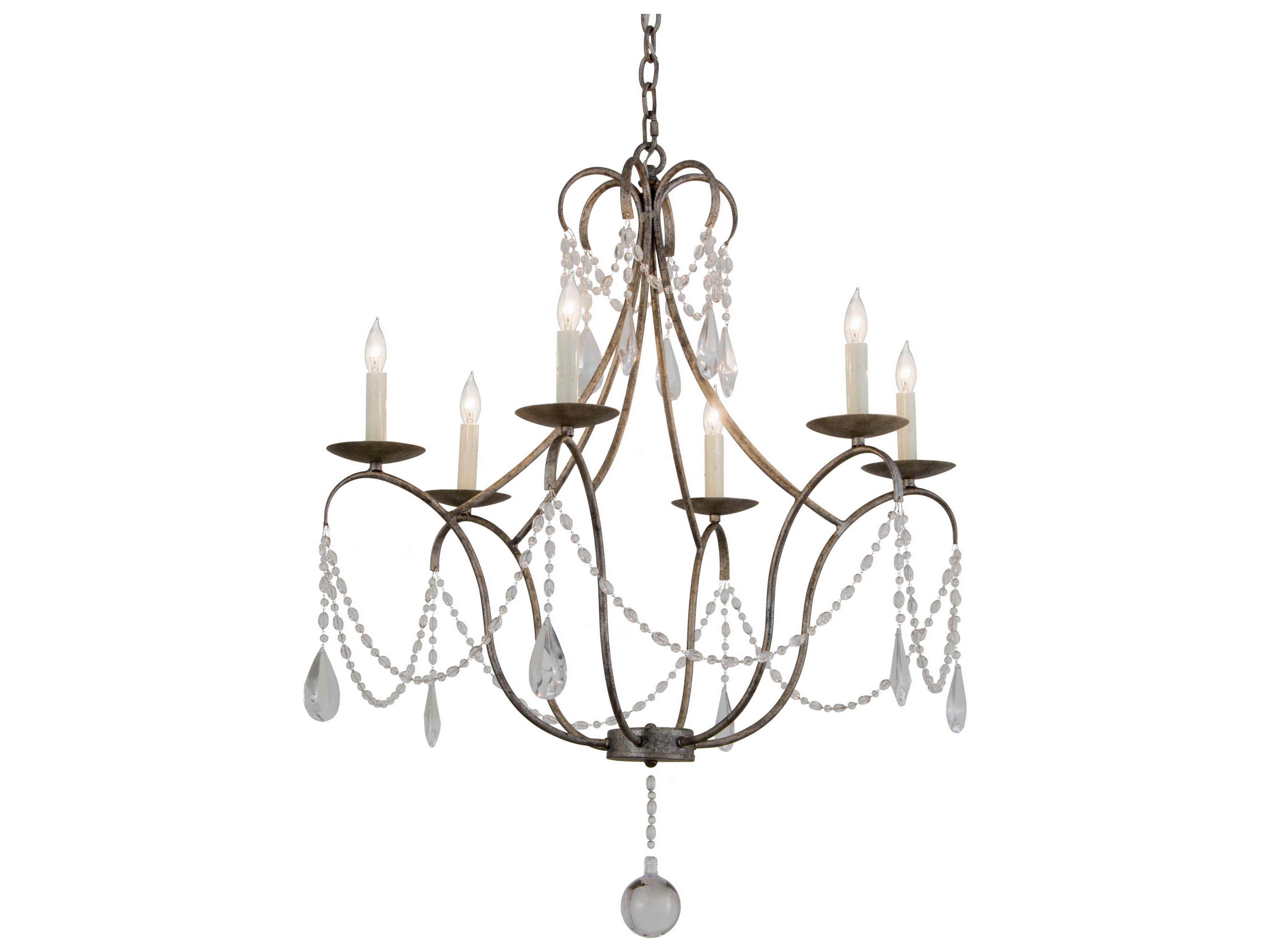6-Light Silver Crystal Glass Candelabra Chandelier