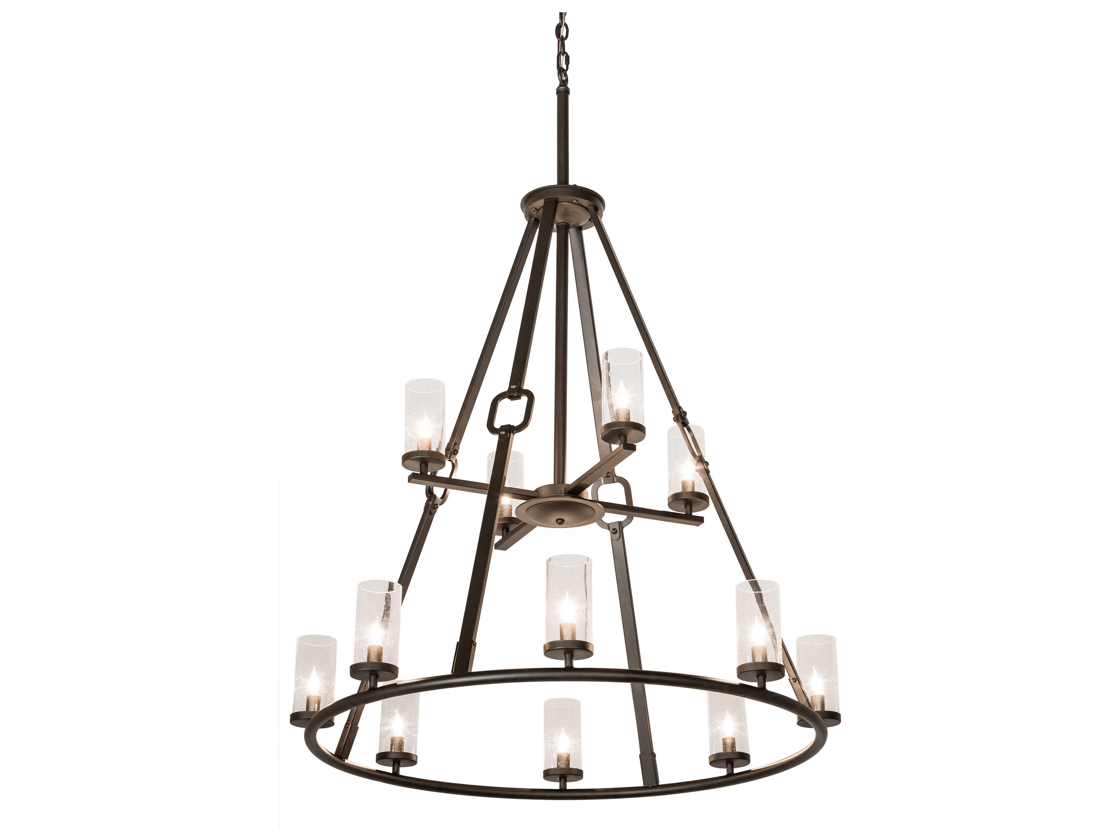 Loxley 12-Light Bronze Glass Cylinder Tiered Chandelier