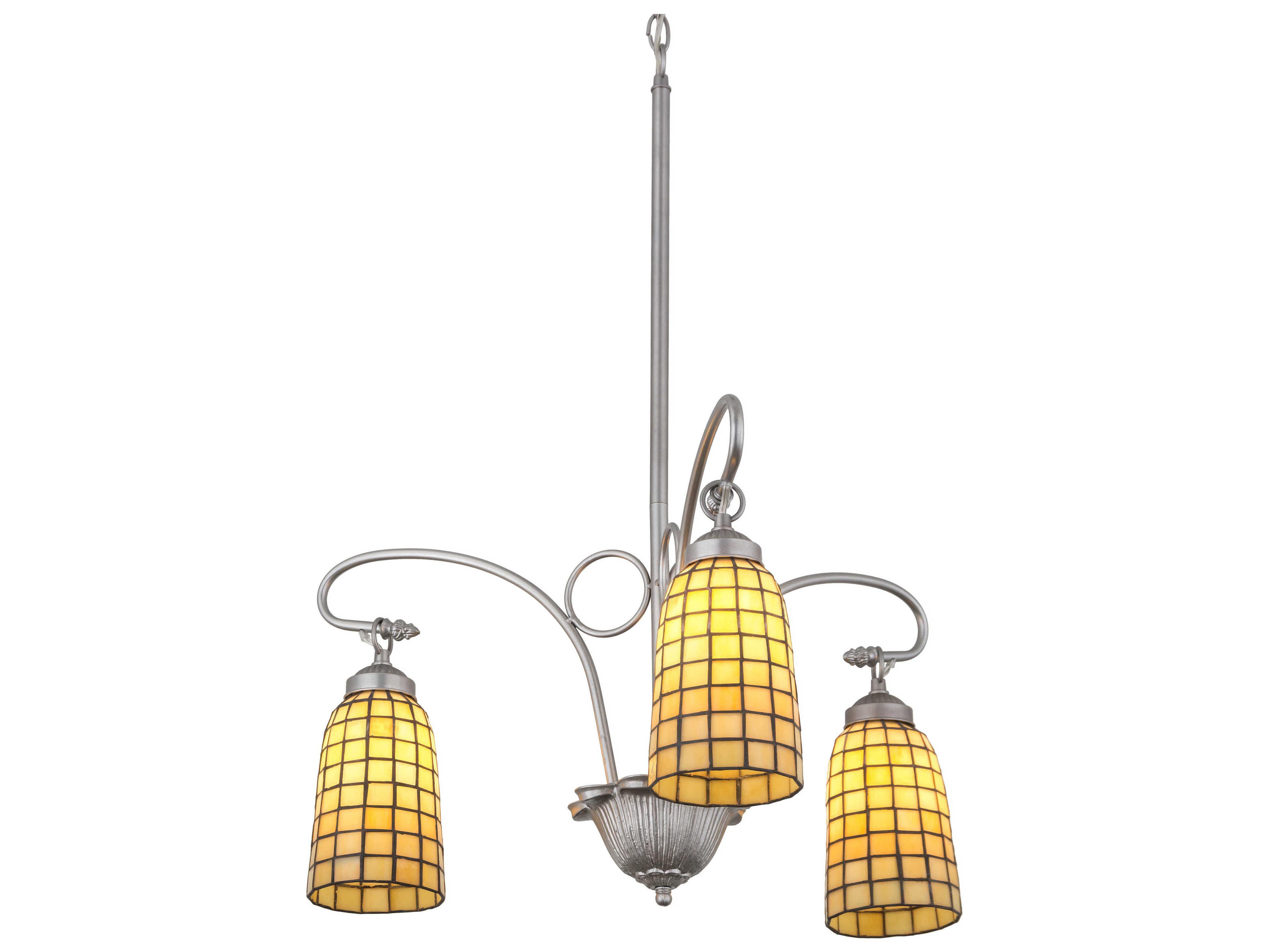 Terra Bone 3-Light Nickel Glass Tiffany Bell Chandelier