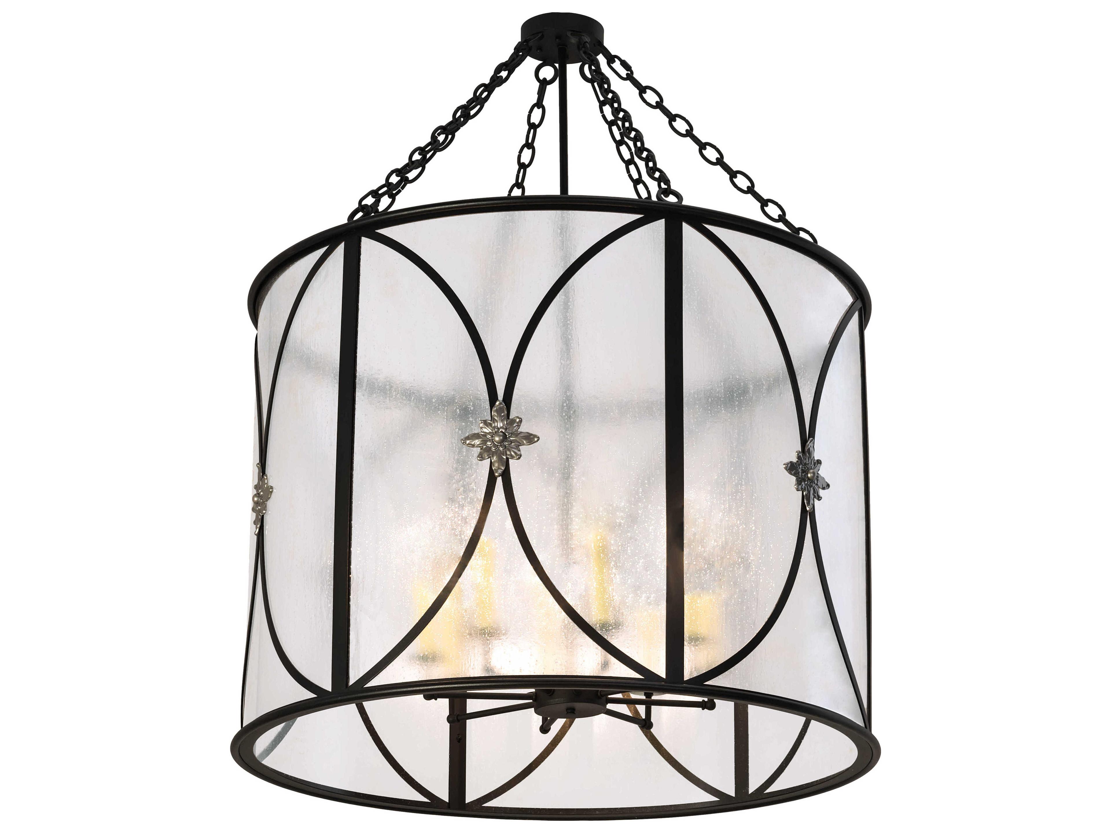 8-Light Black Glass Drum Chandelier