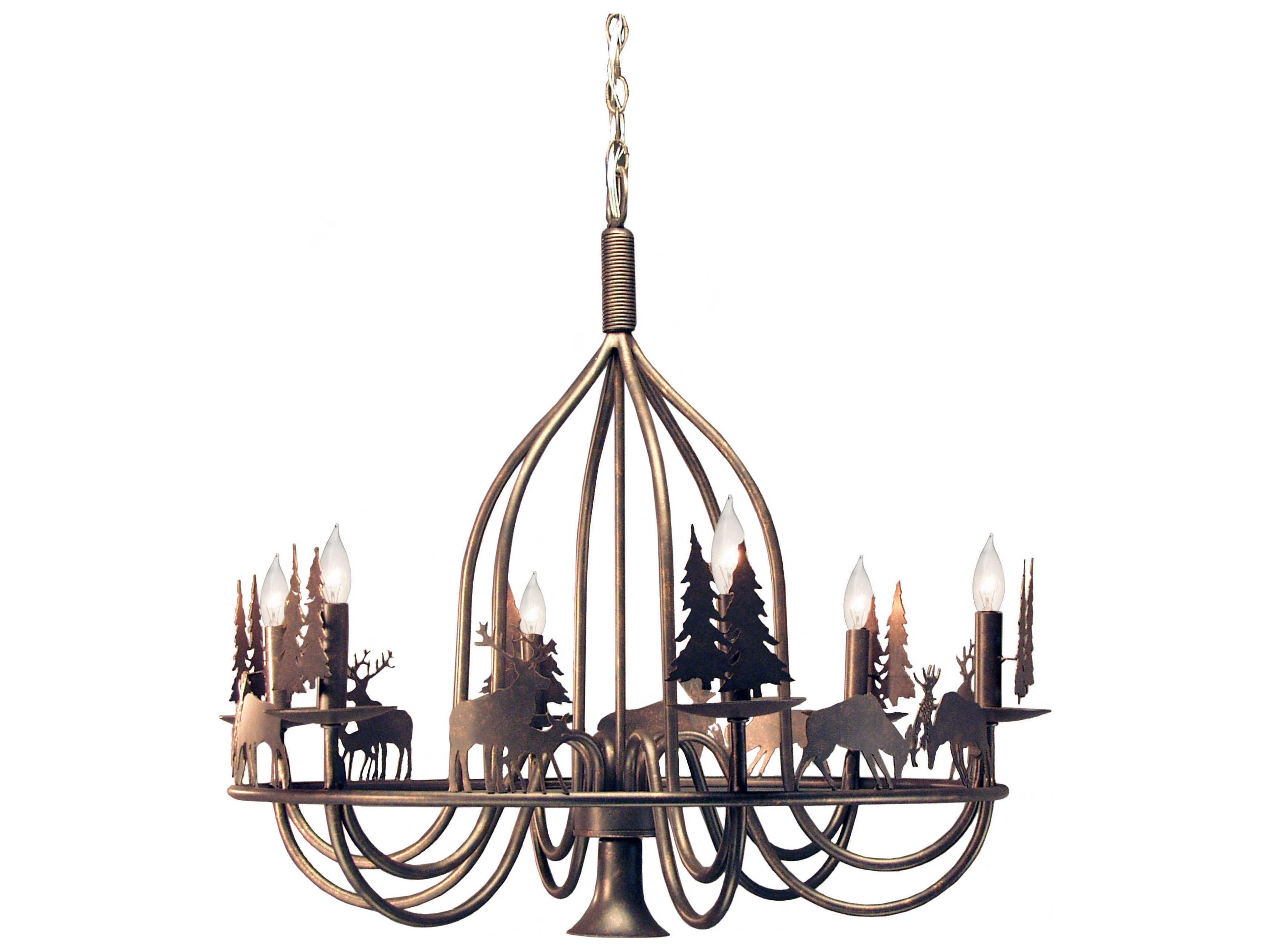 Ciervo 6-Light Gilded Tobacco Brown Candelabra Chandelier
