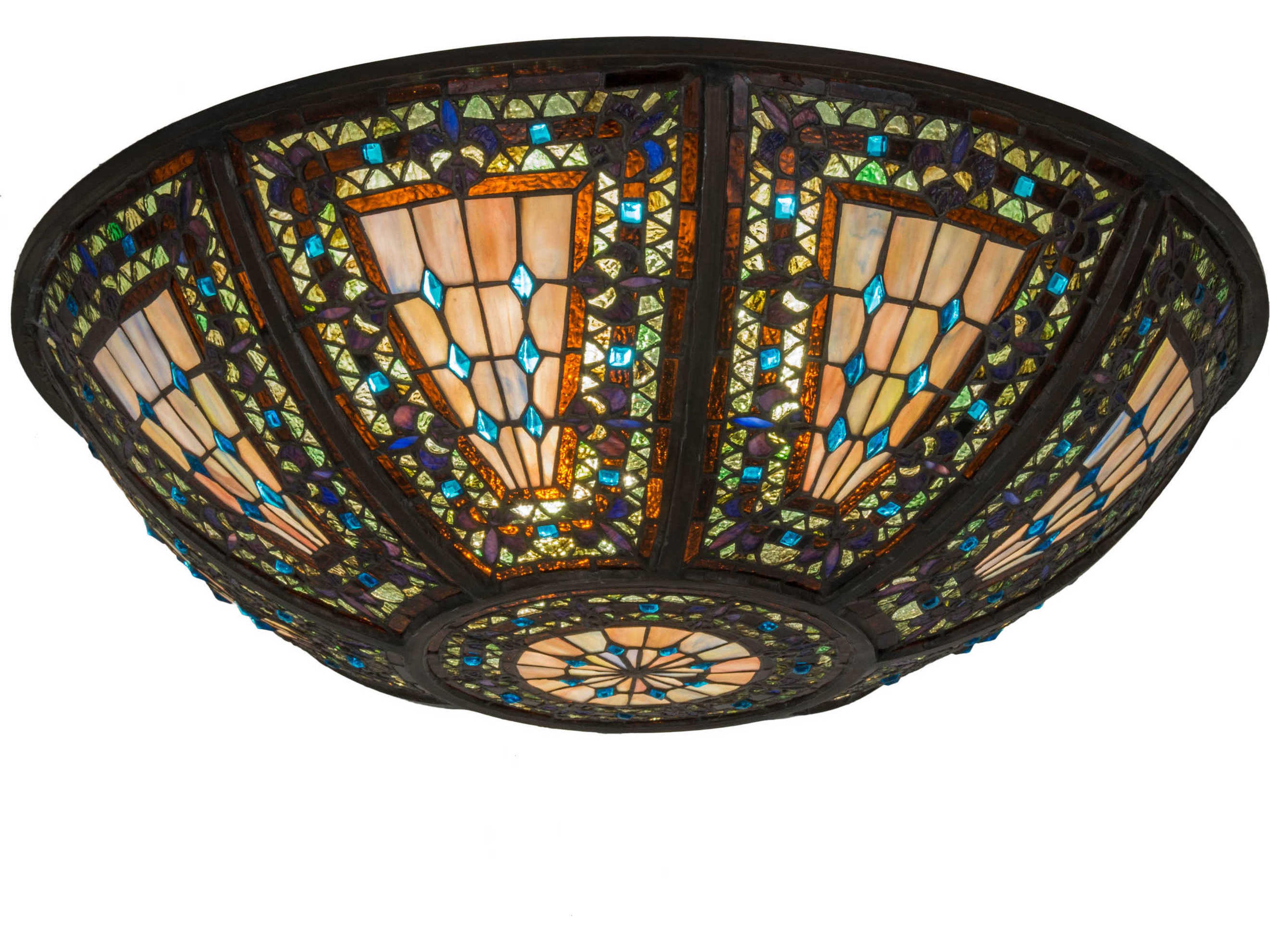 Fleur-De-Lis Copperfoil Blue & Green 24" Shade