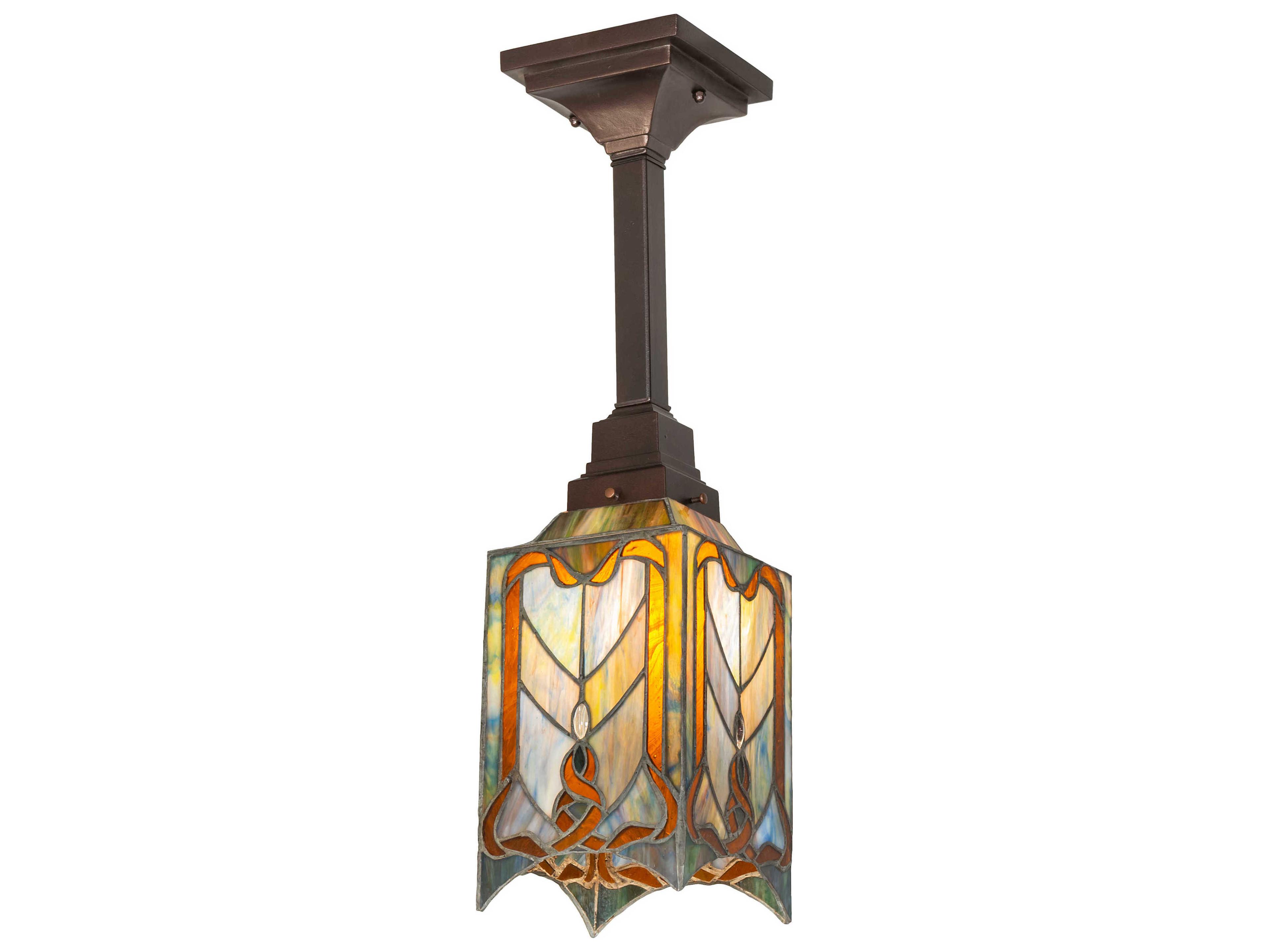Cottage Mission 1-Light Brown Glass Tiffany Semi Flush Mount
