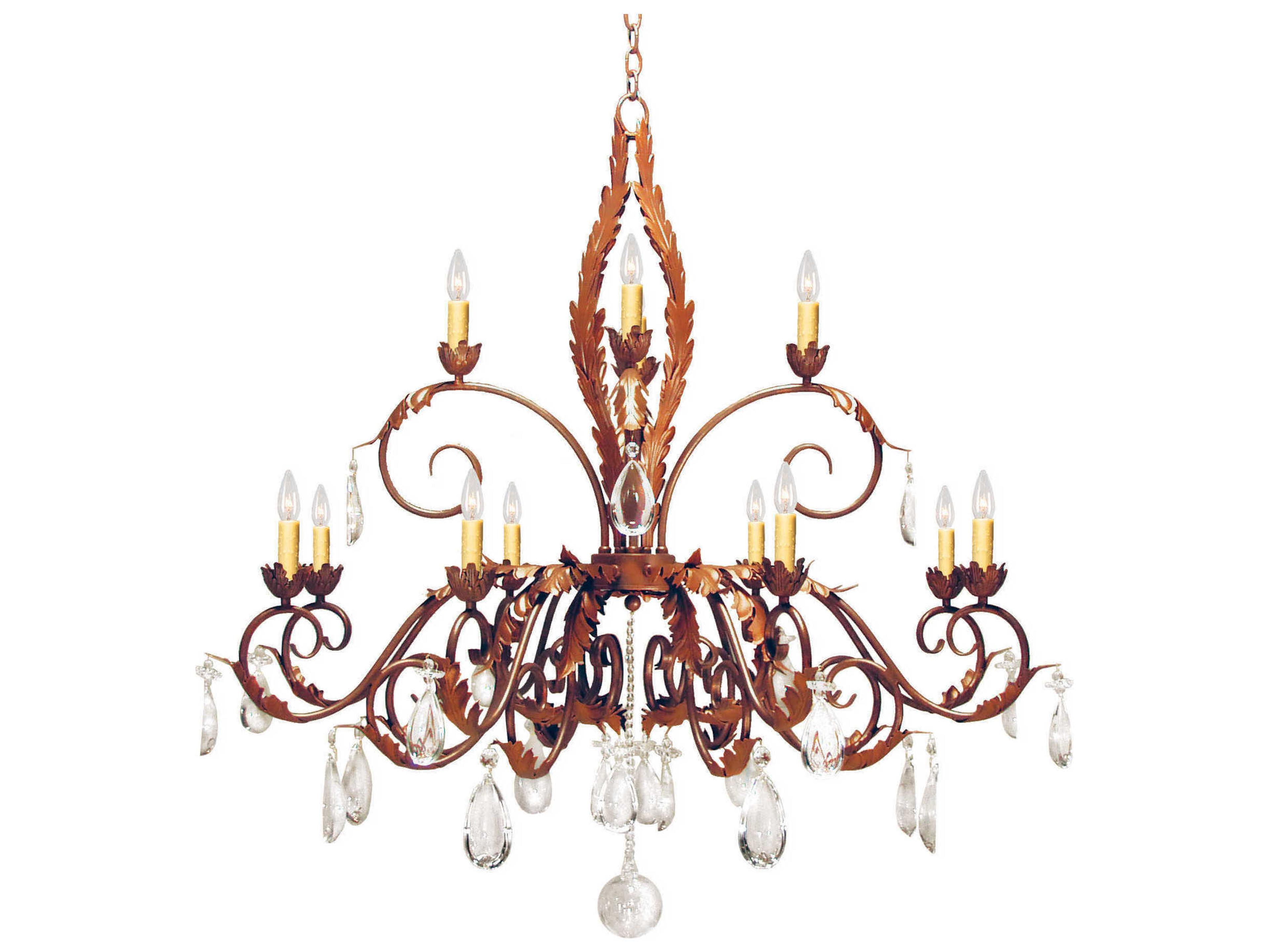Country French 12-Light Rusty Nail Brown Crystal Tiered Chandelier