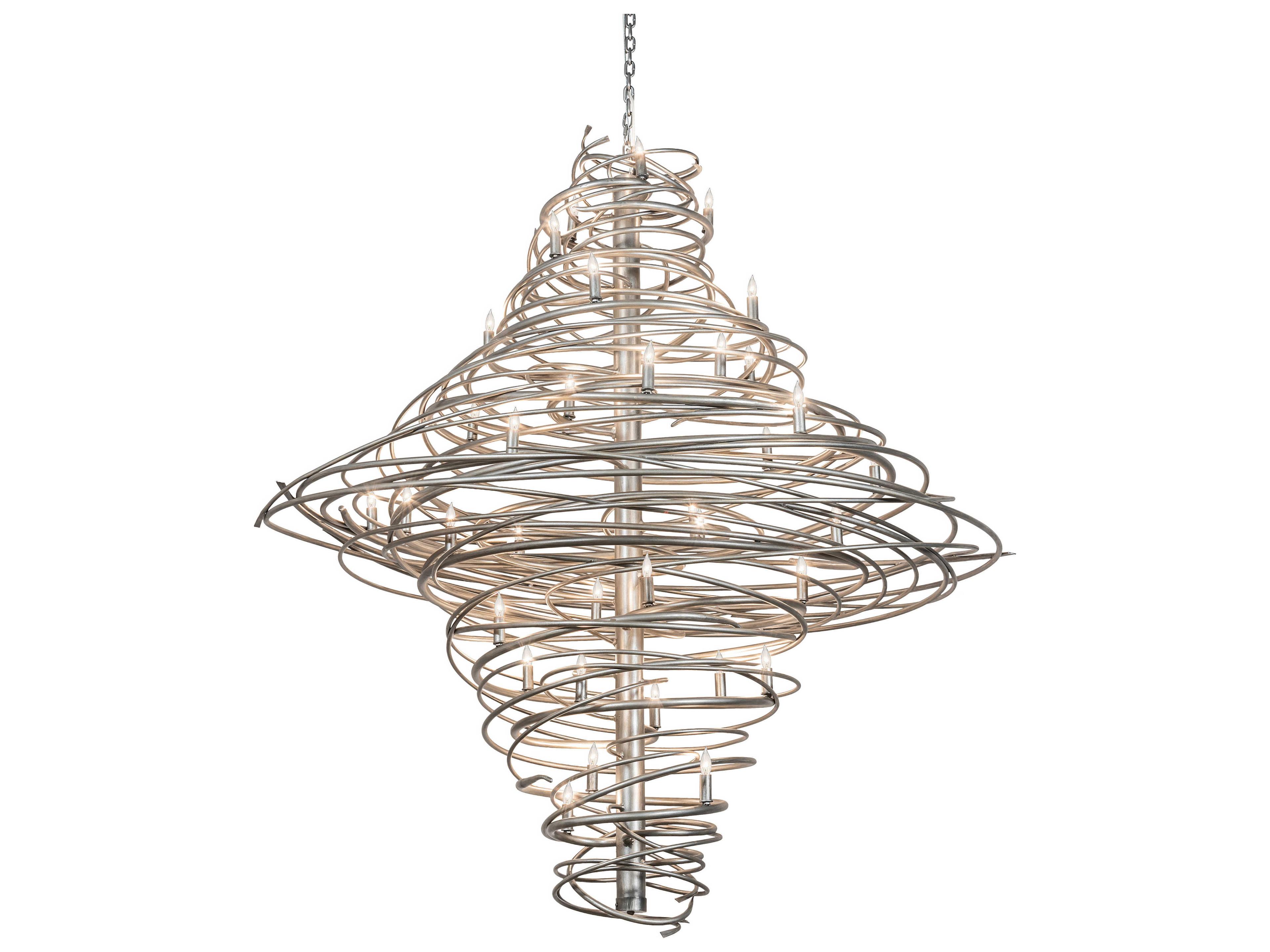 Cyclone 36-Light Steel Silver Candelabra Tiered Chandelier