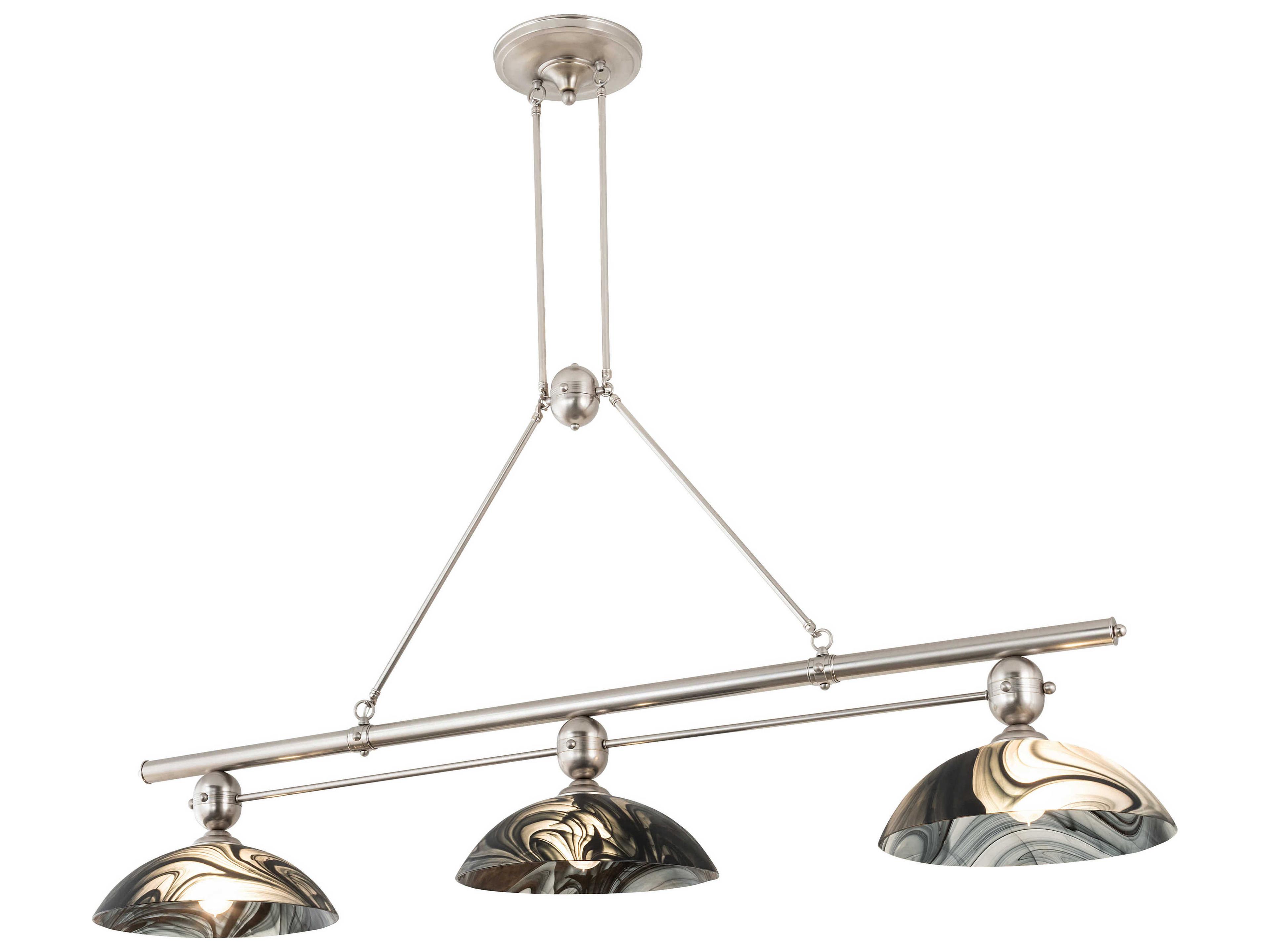 Deco 3-Light Nickel Black Glass Bowl Island Pendant