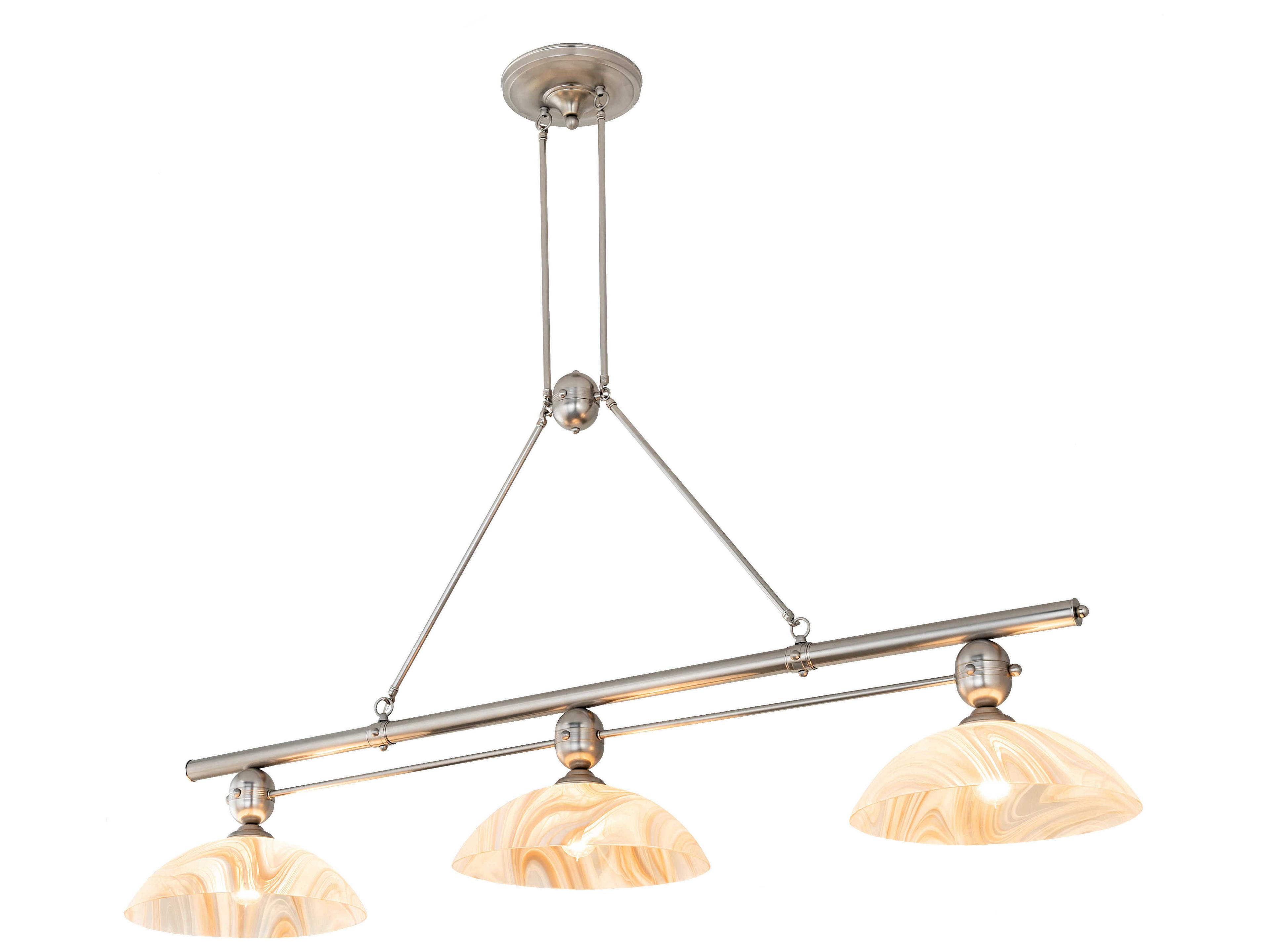 Deco 3-Light Nickel Off White Glass Bowl Island Pendant