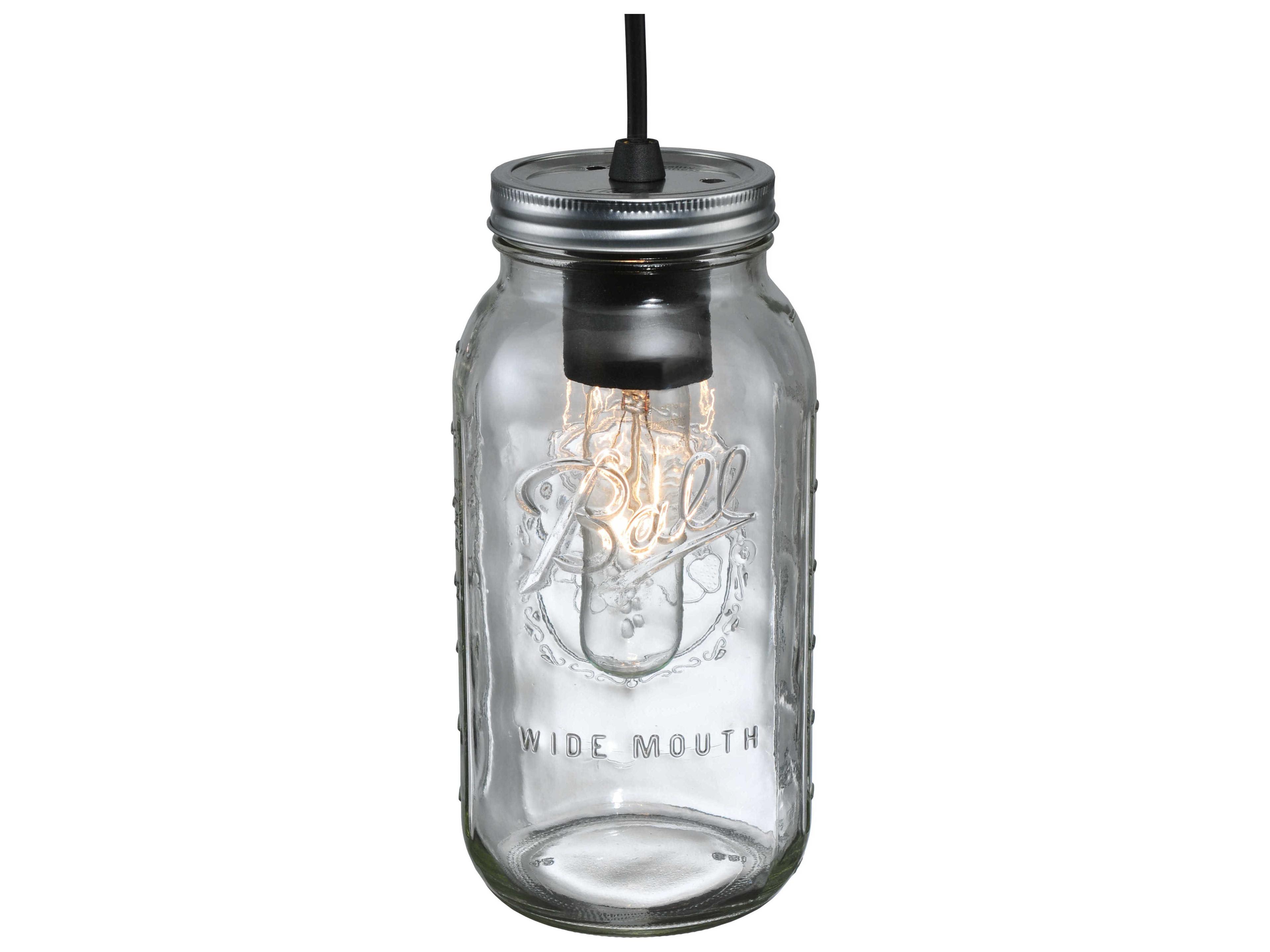 Mason Jar 1-Light Black Glass Cylinder Lantern Mini Pendant