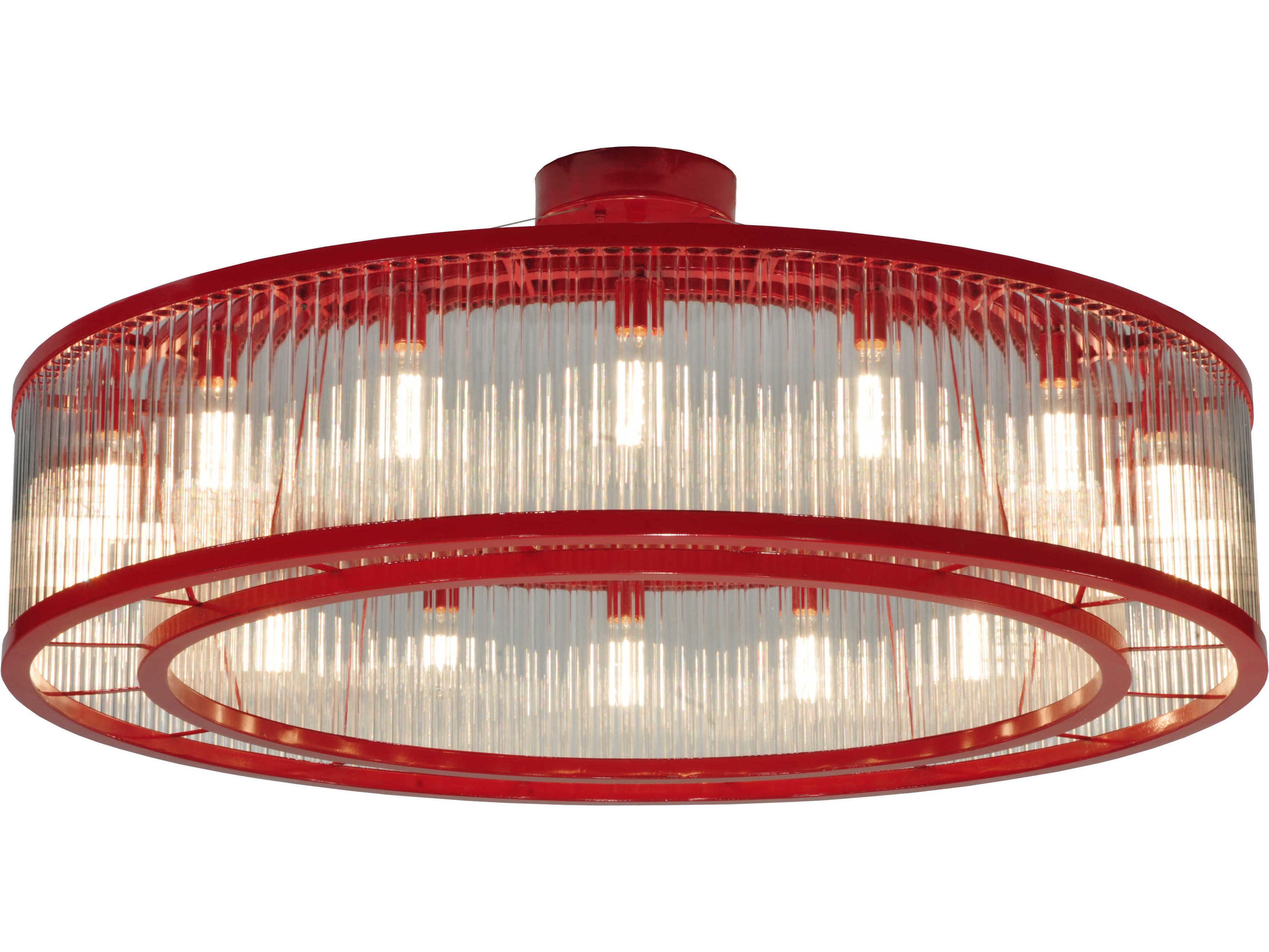 Deco 16-Light-Light Red Glass Drum Pendant