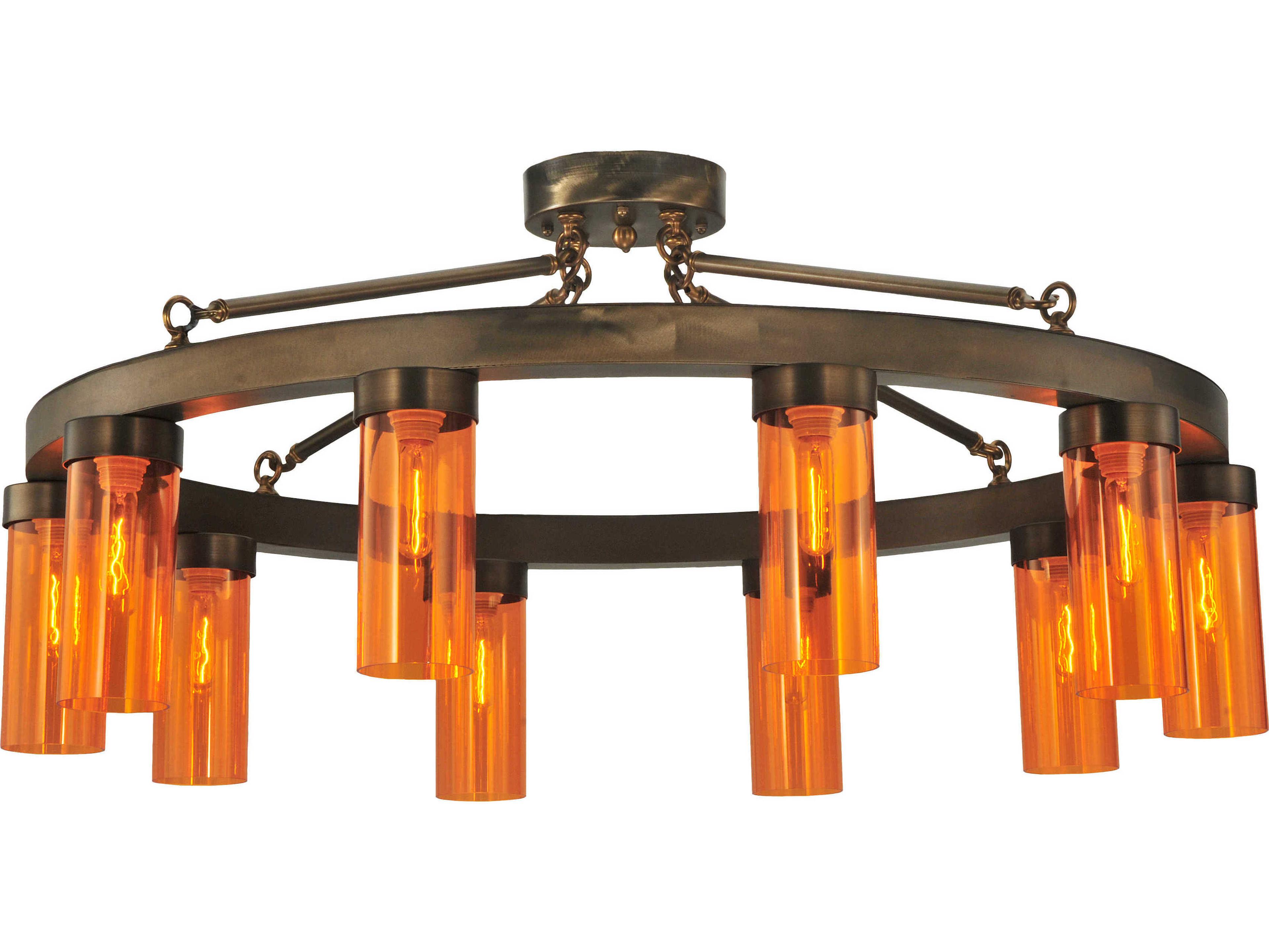 Deco 1-Light Brown Glass Cylinder Round Semi Flush Mount