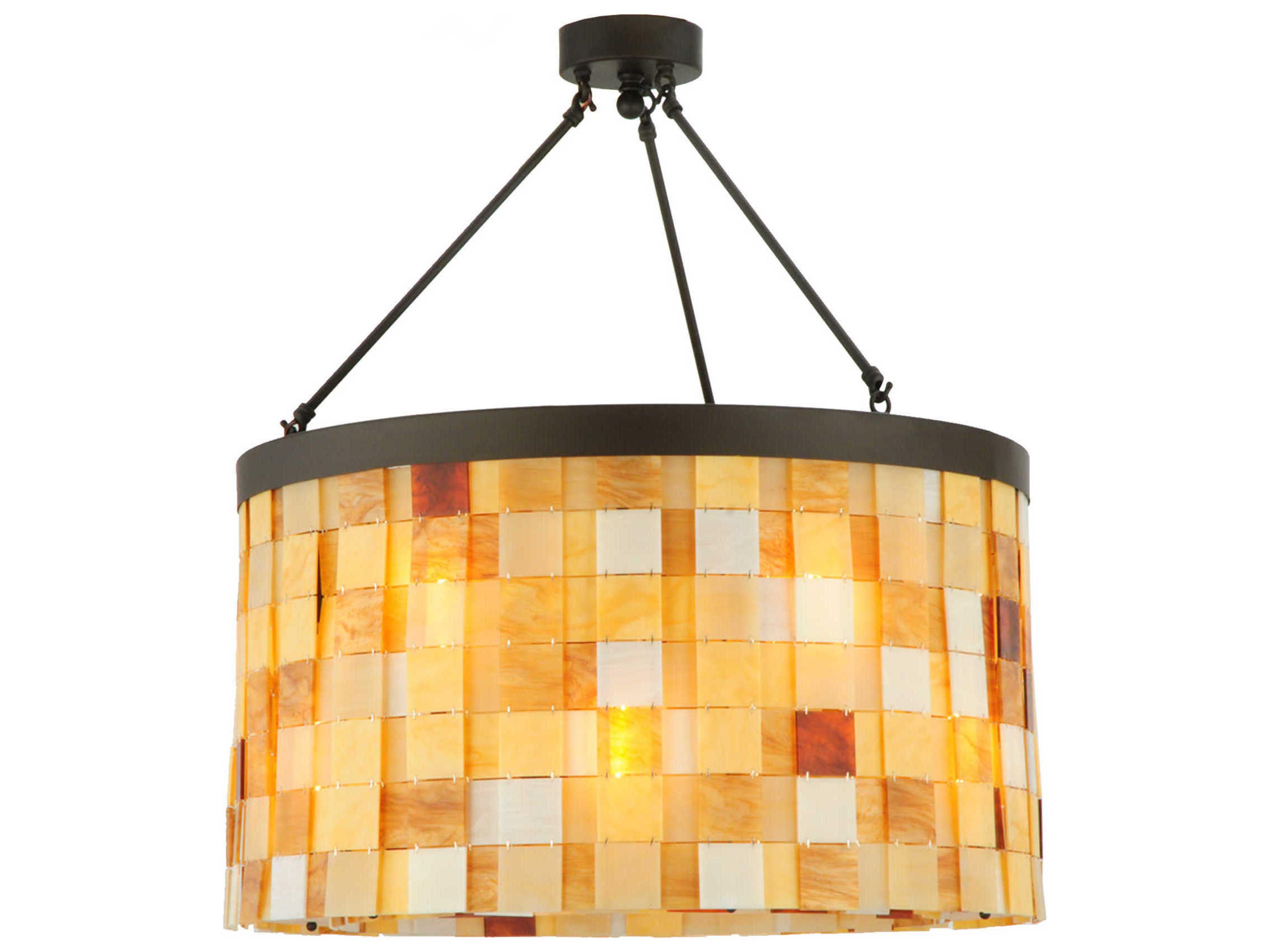 Deco 12-Light Black Tiffany Drum Semi Flush Mount