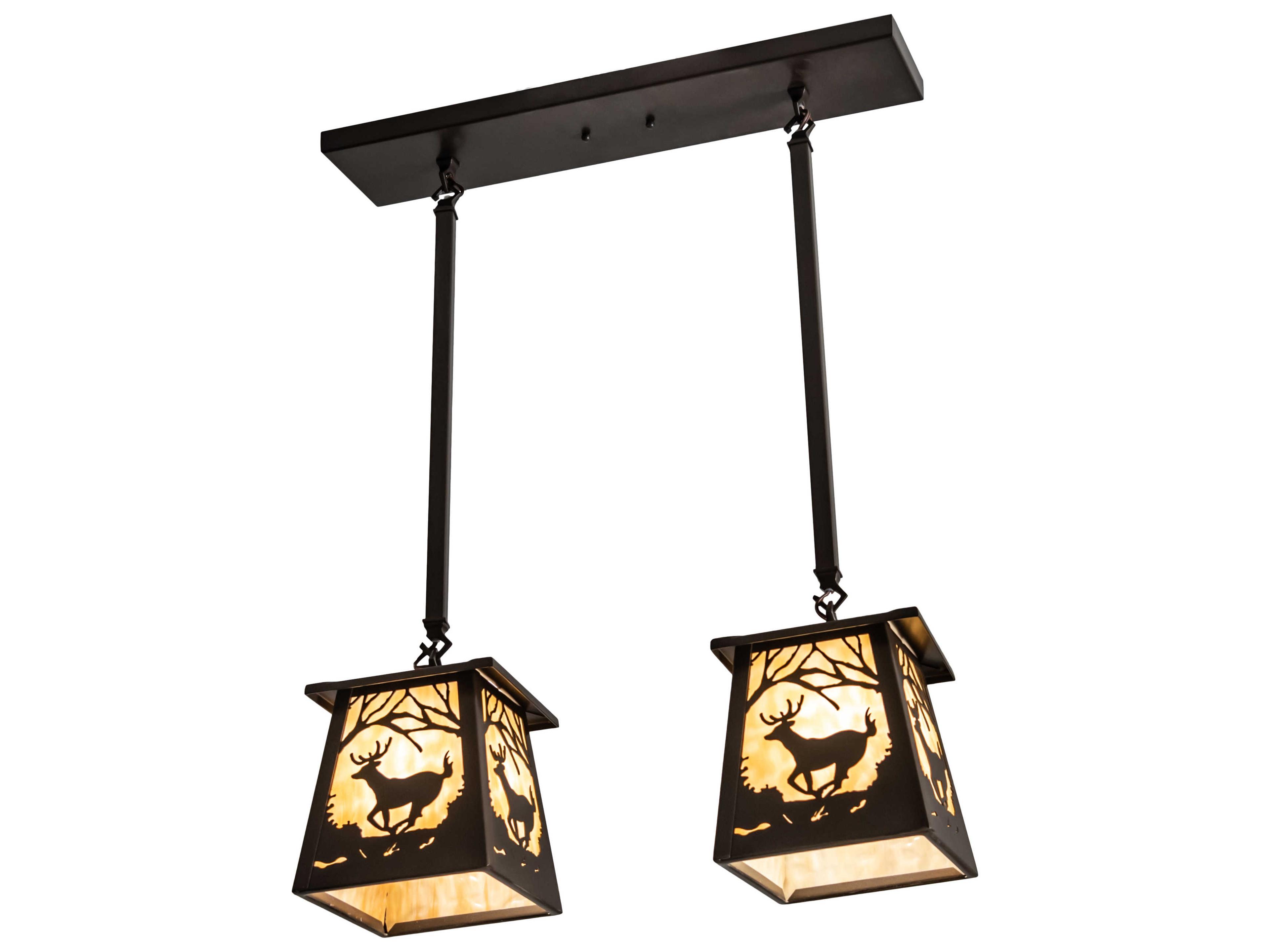 Deer At Dawn 2-Light Bronze Glass Geometric Island Pendant